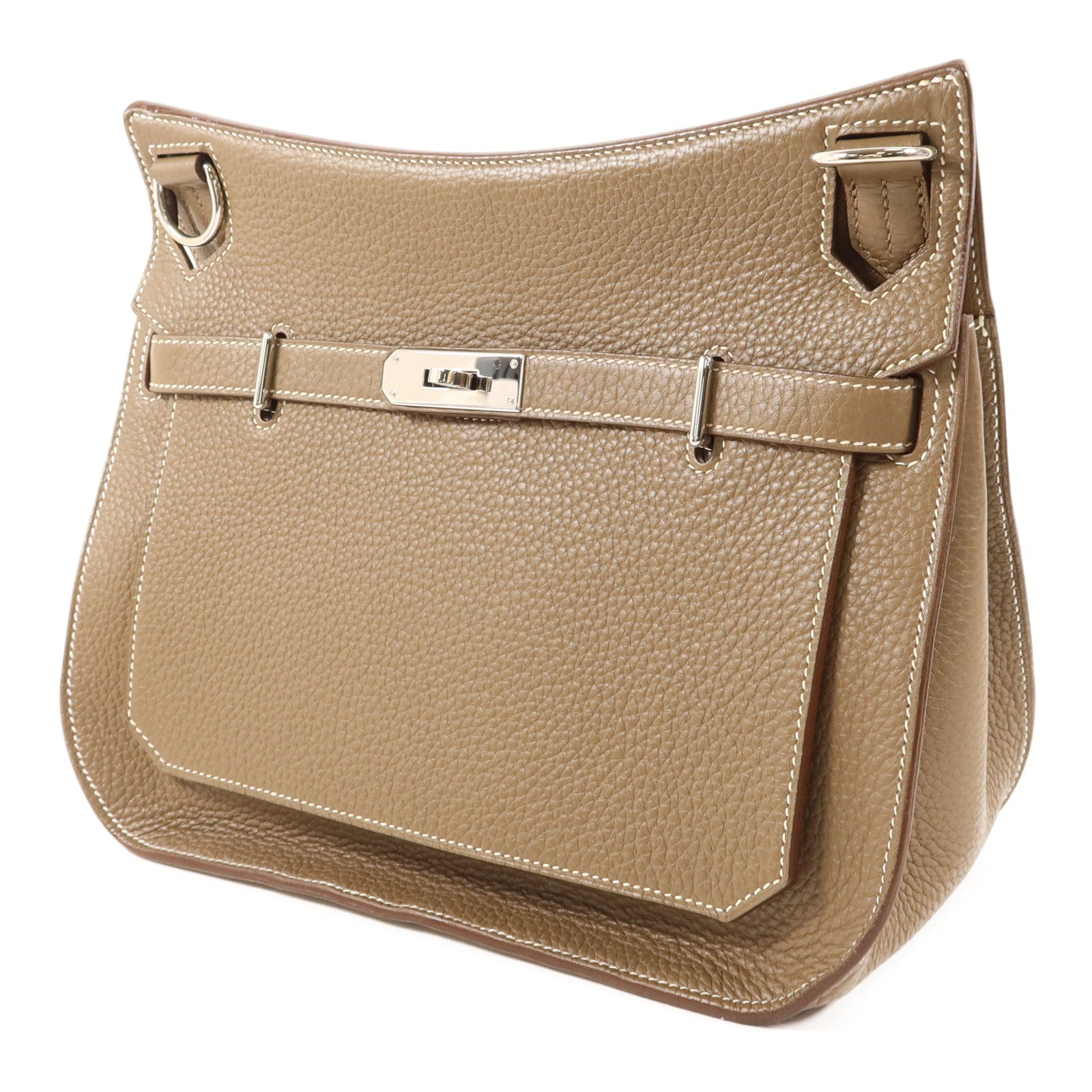 HERMES Clemence皮革Jypsiere 28銀扣肩背袋Etoupe