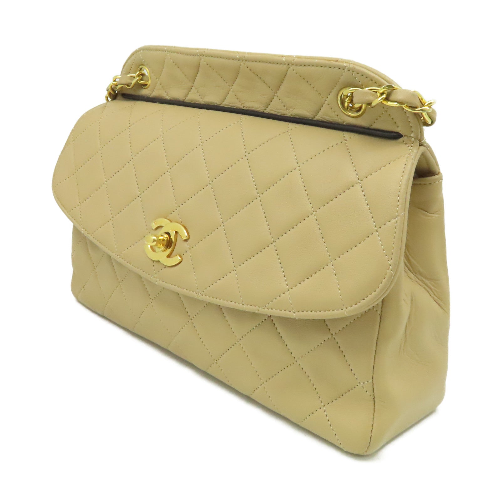 CHANEL 【激減優惠】菱格羊皮皮革Chain Shoulder Bag金扣鏈帶肩背袋杏色