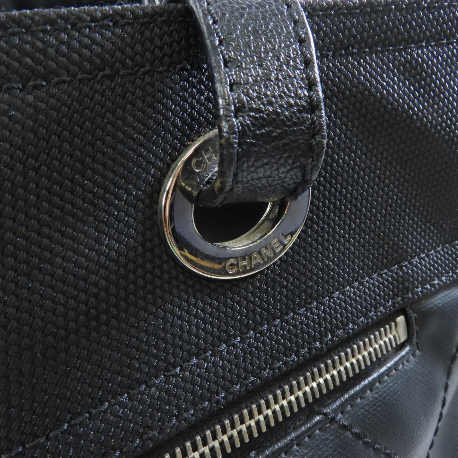 CHANEL 菱格皮革Shoulder Tote銀扣肩背手挽袋黑色