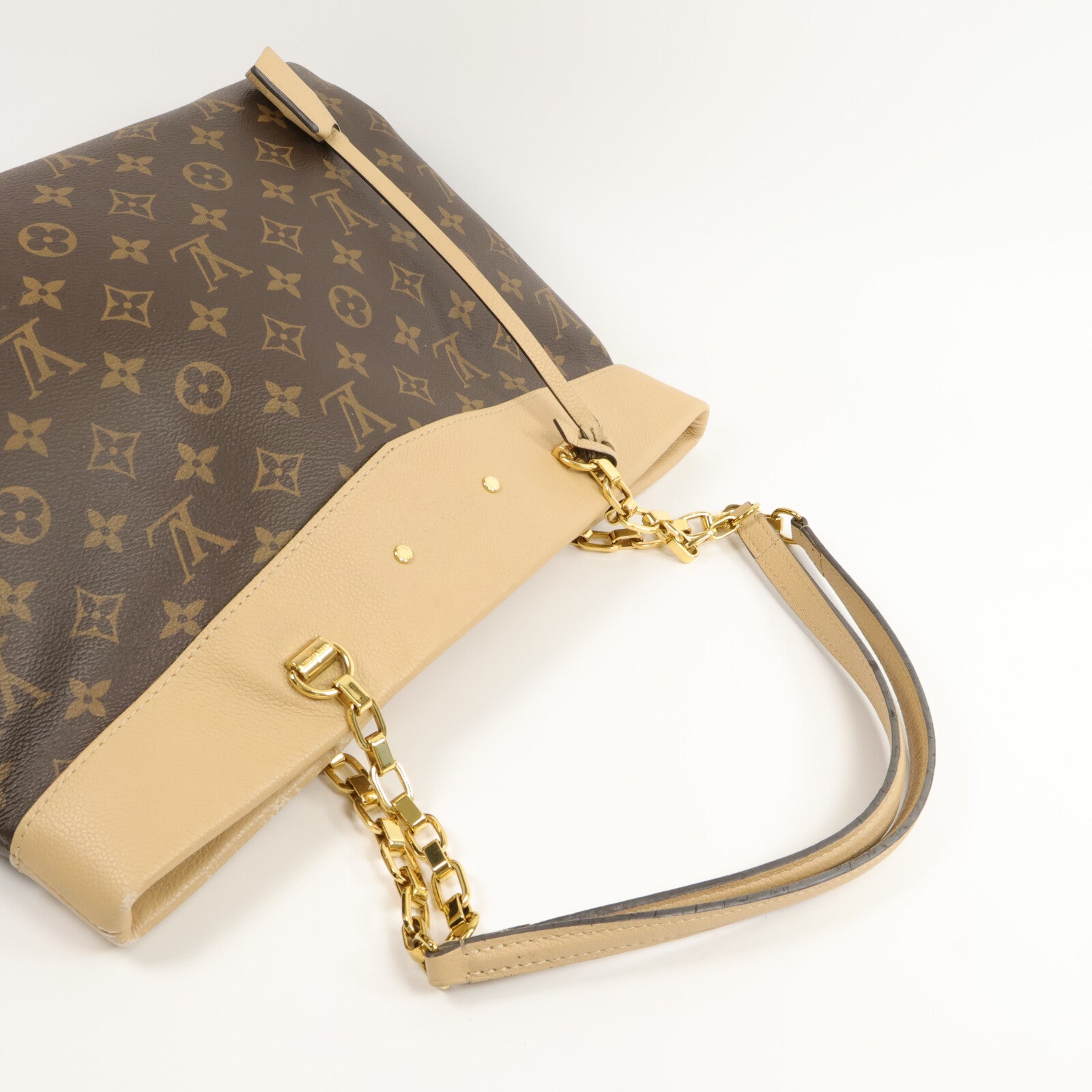 LOUIS VUITTON 牛皮皮革/Monogram Pallas Shopper鏈帶手挽袋