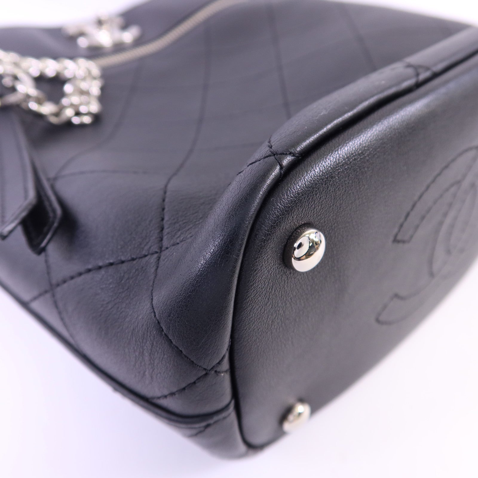 CHANEL 牛皮皮革2 Way Bucket Shoulder銀扣手挽肩背兩用袋