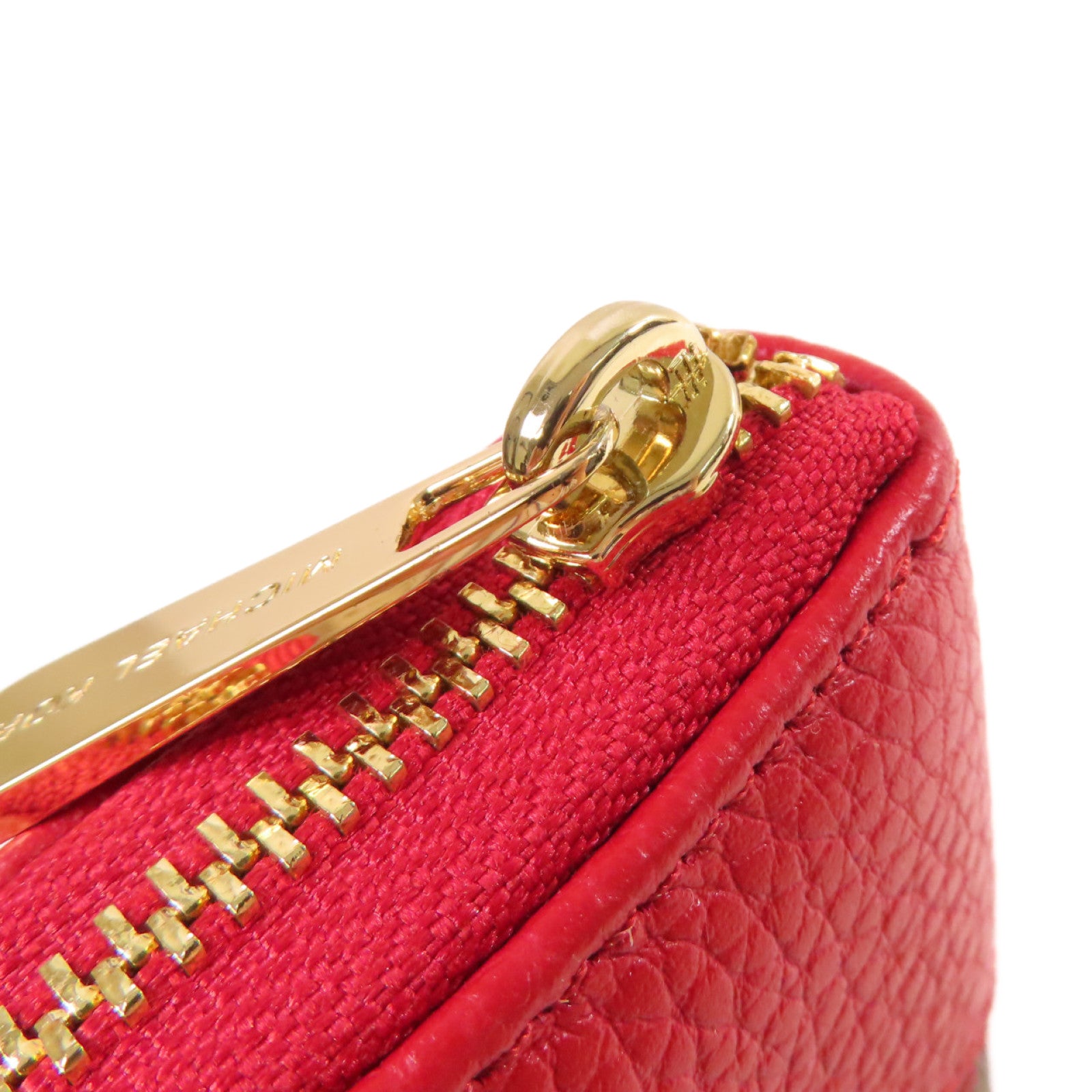 Michael Kors 塗層帆布Round Long Wallet金扣拉鏈長錢包啡色/紅色