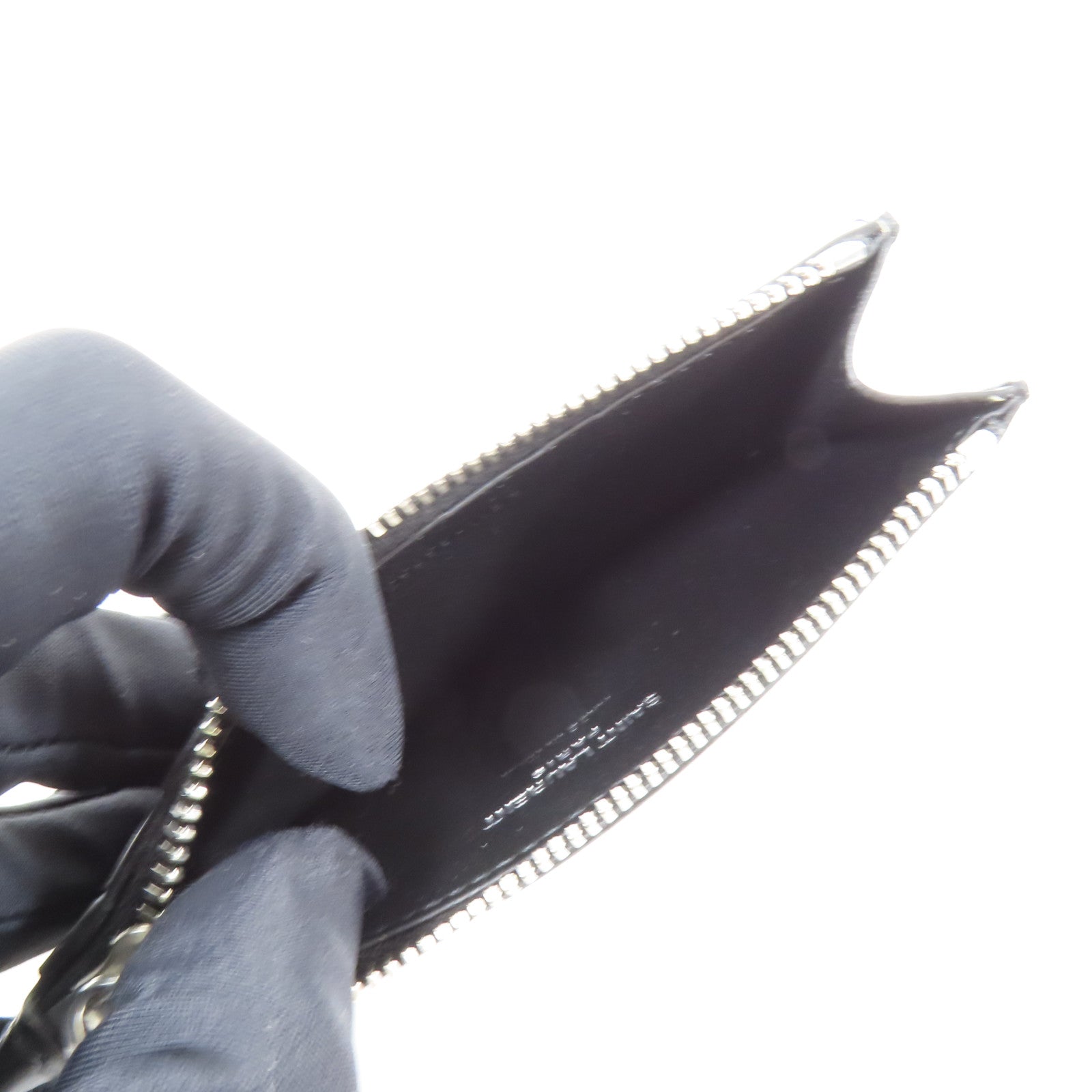 SAINT LAURENT 皮革Zip Card Case銀扣卡片套