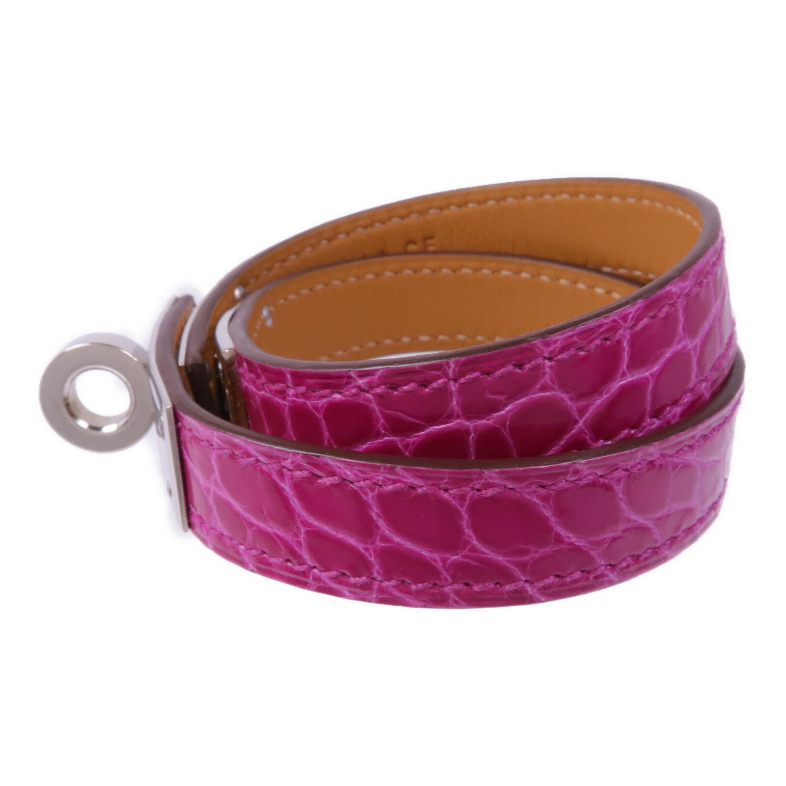 HERMES 鱷魚皮革Kelly Double Tour Bracelet銀扣手帶