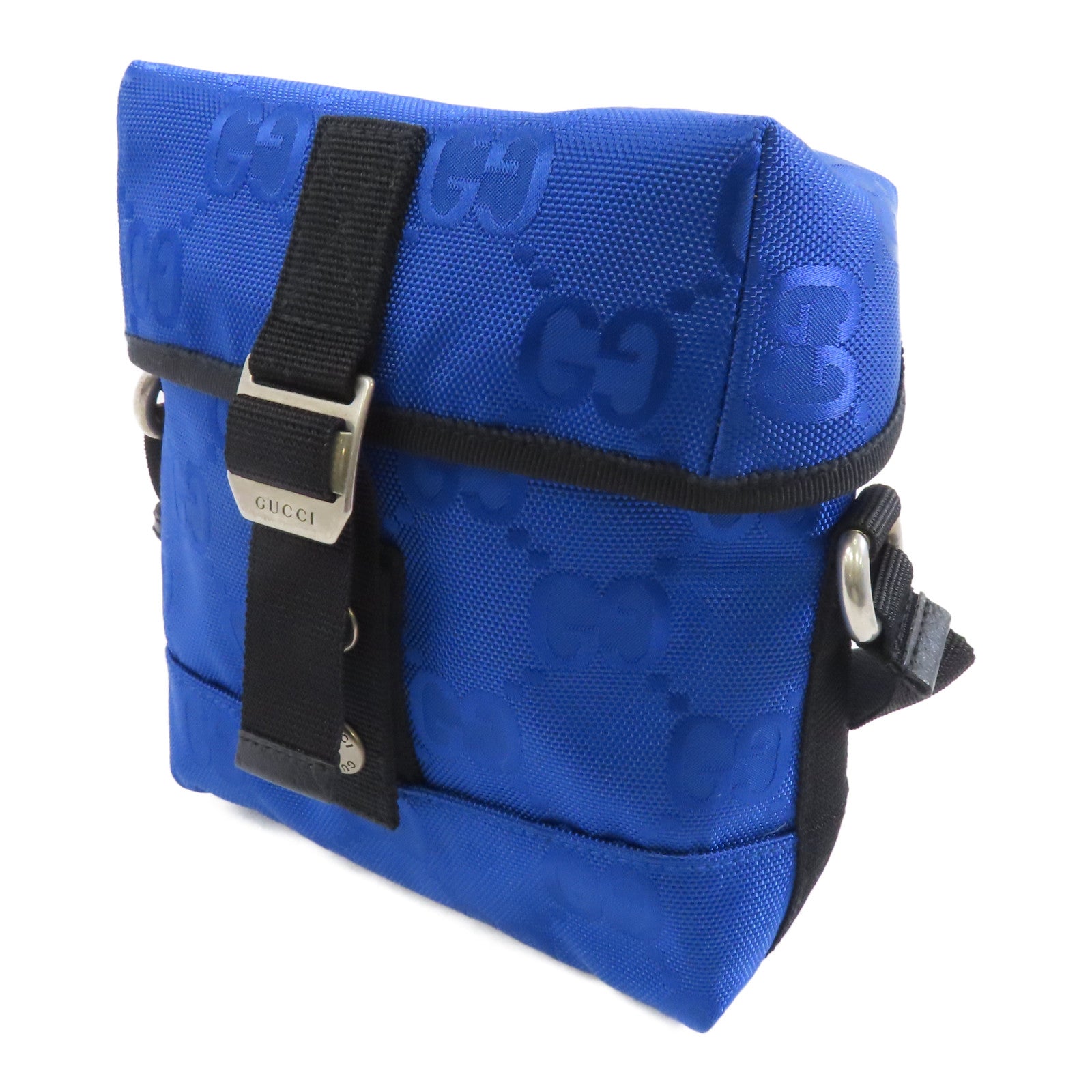 GUCCI 尼龍Shoulder Bag銀扣肩背袋藍色