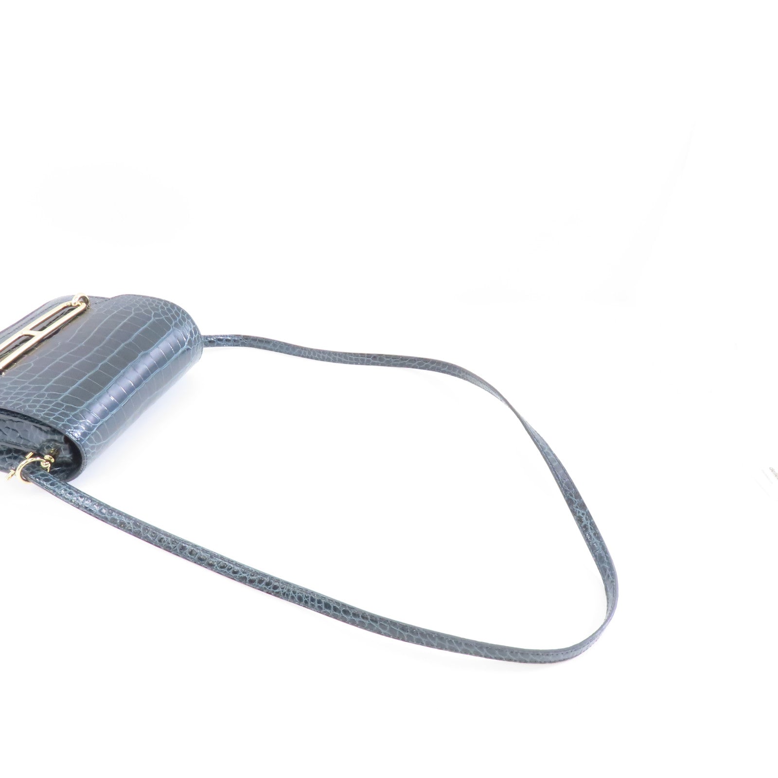 HERMES 鱷魚皮革Mini Roulis金扣肩背袋綠色