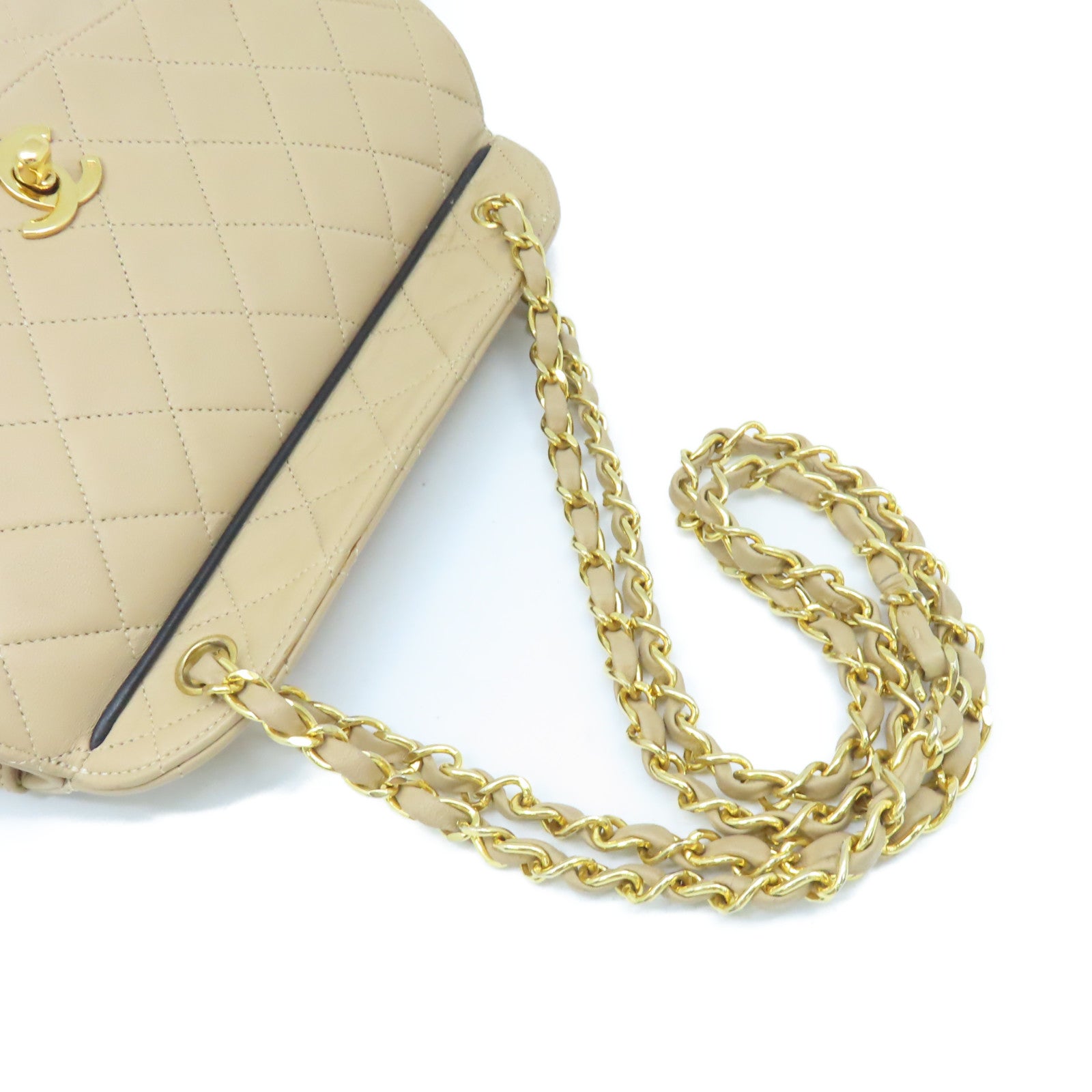 CHANEL 【激減優惠】菱格羊皮皮革Chain Shoulder Bag金扣鏈帶肩背袋杏色