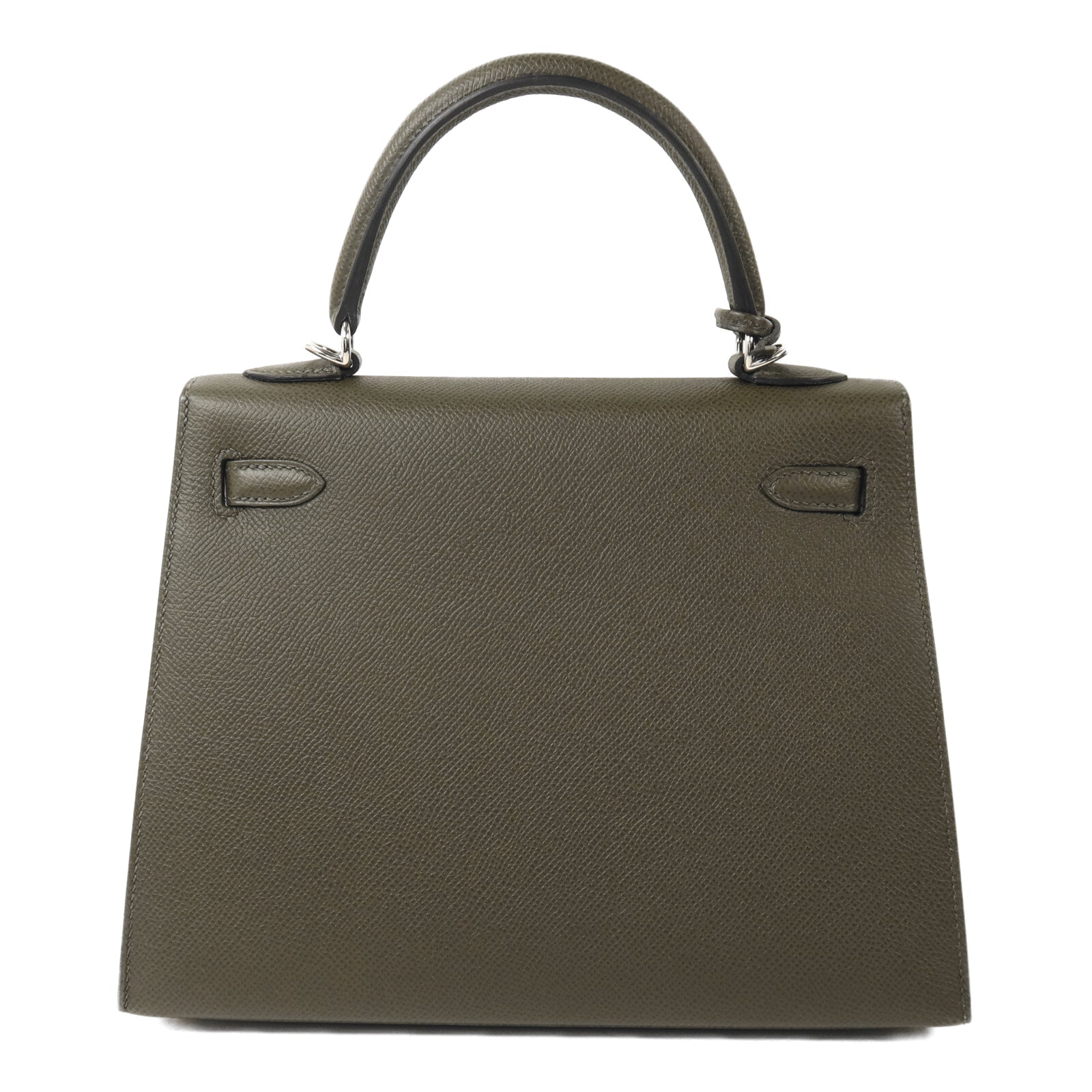 HERMES Epsom皮革Kelly 25銀扣手挽肩背兩用袋Vert de Gris