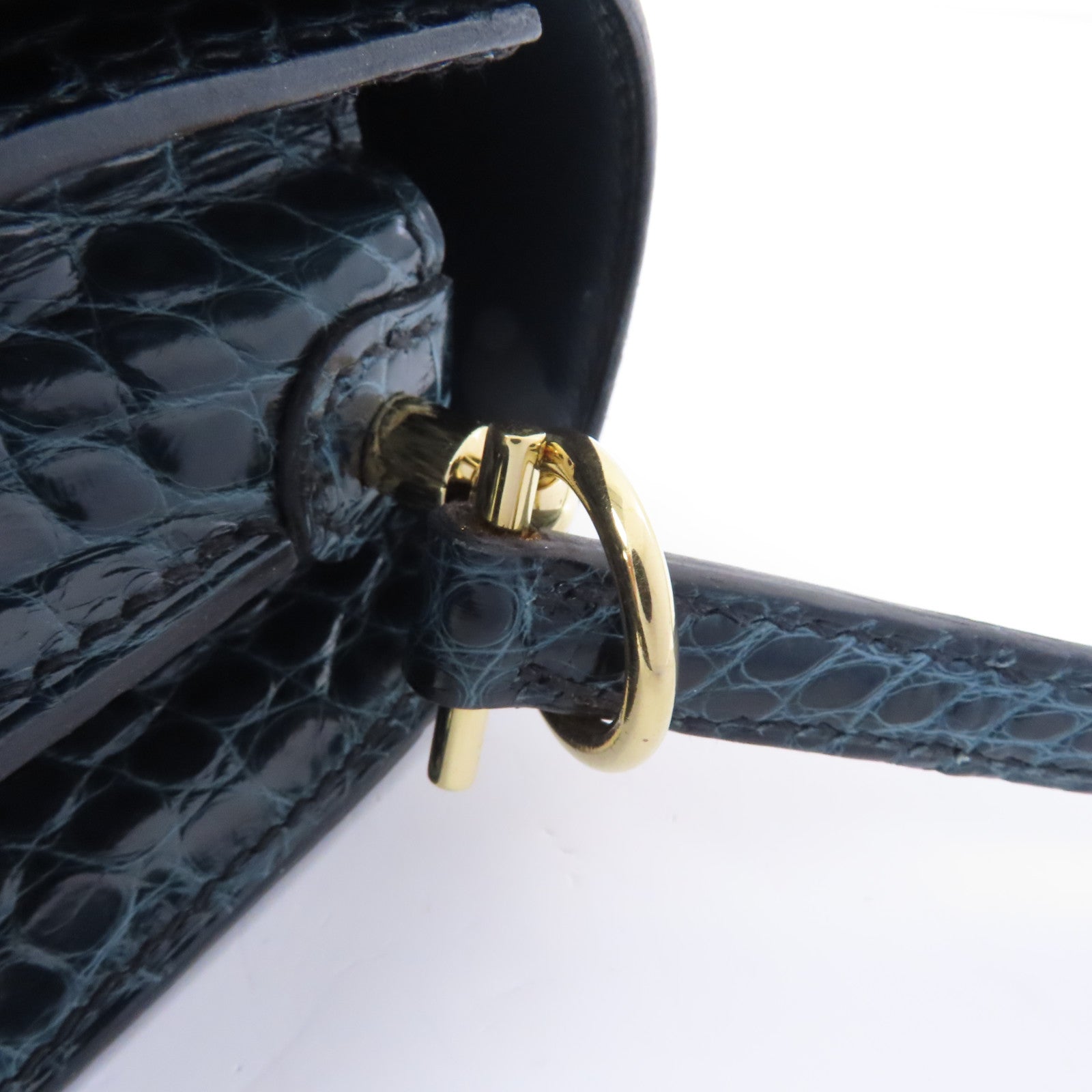 HERMES 鱷魚皮革Mini Roulis金扣肩背袋綠色