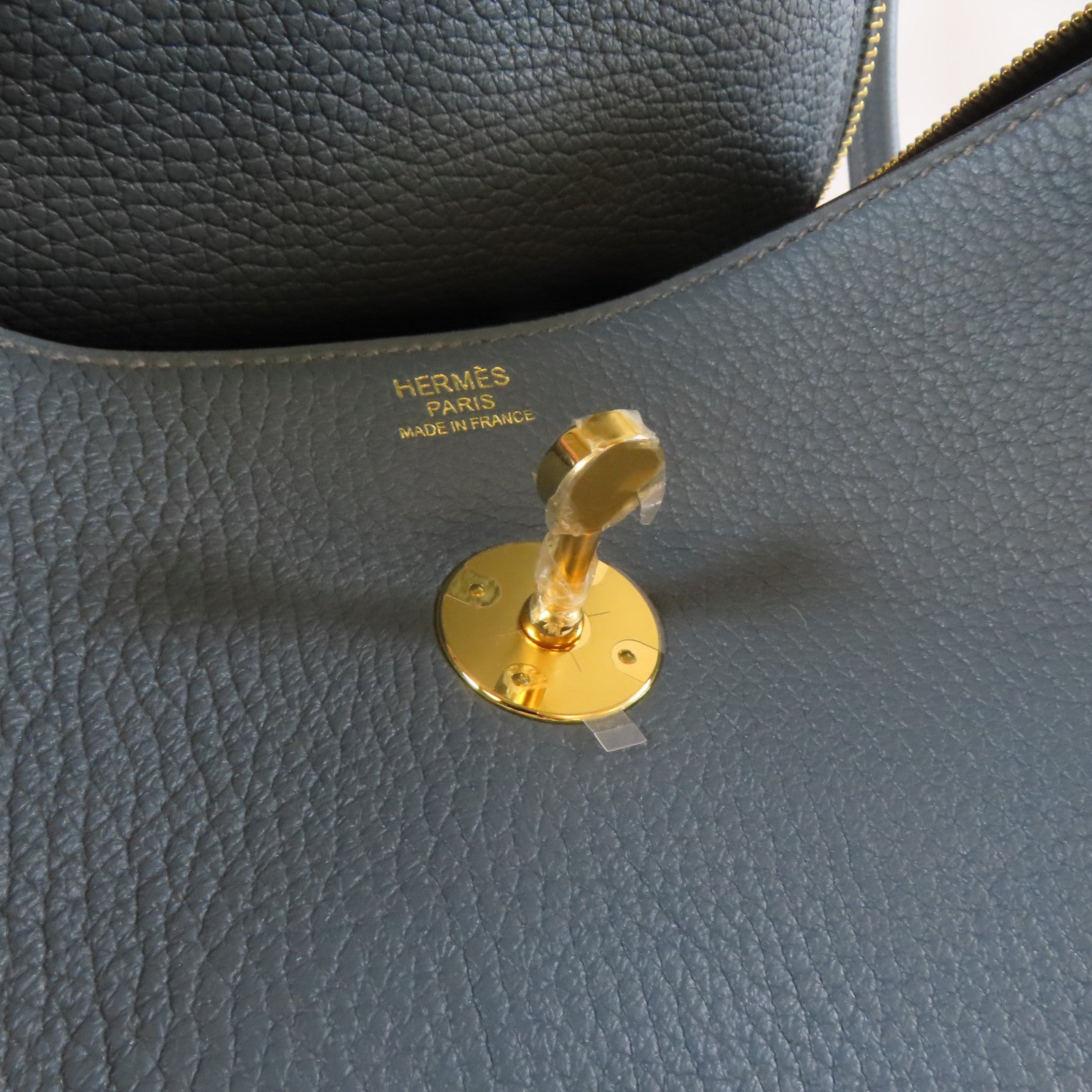 HERMES 牛皮皮革Lindy 30金扣手提斜背2way包藍色