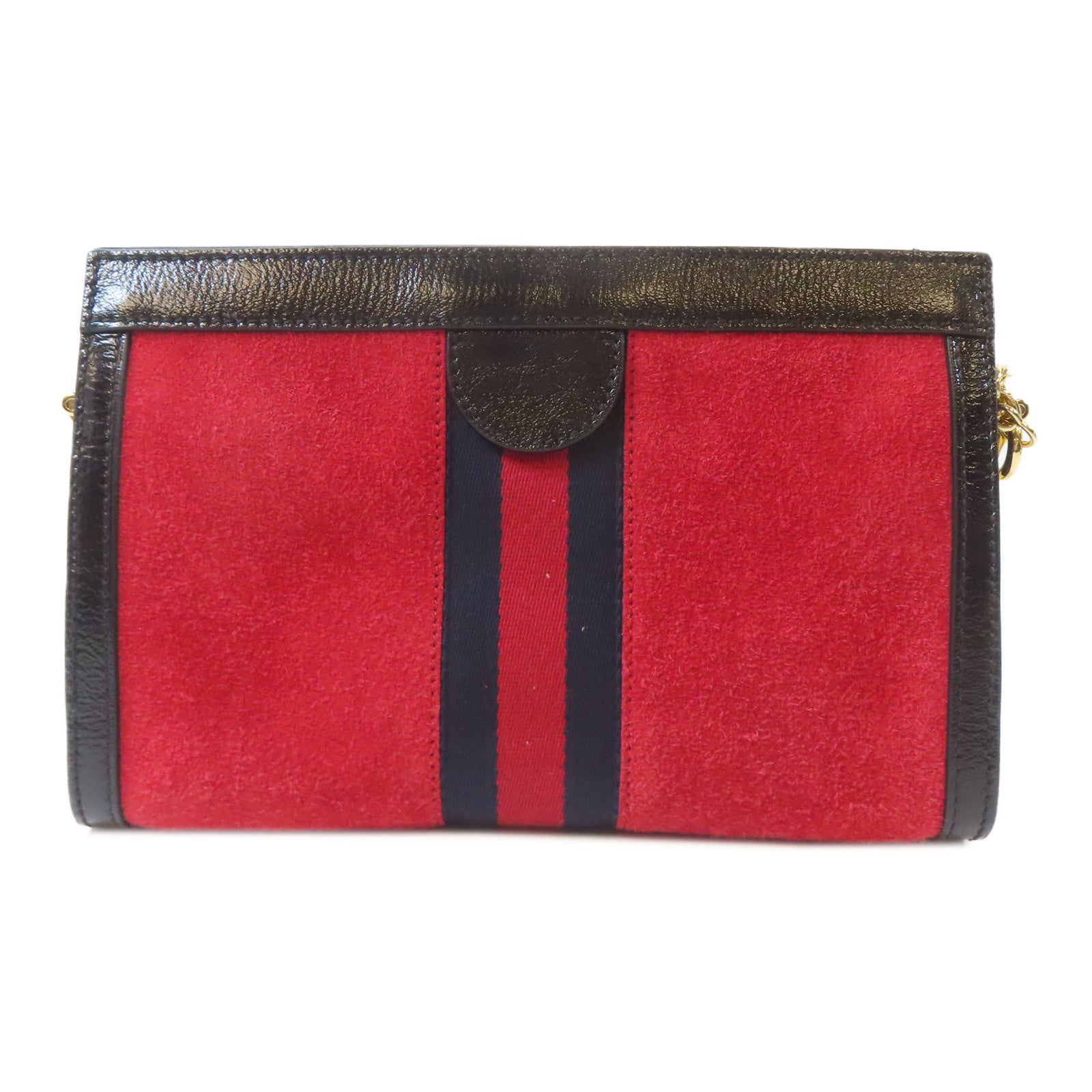 GUCCI 麂皮皮革Ophidia金扣鏈帶肩背袋紅色/黑色