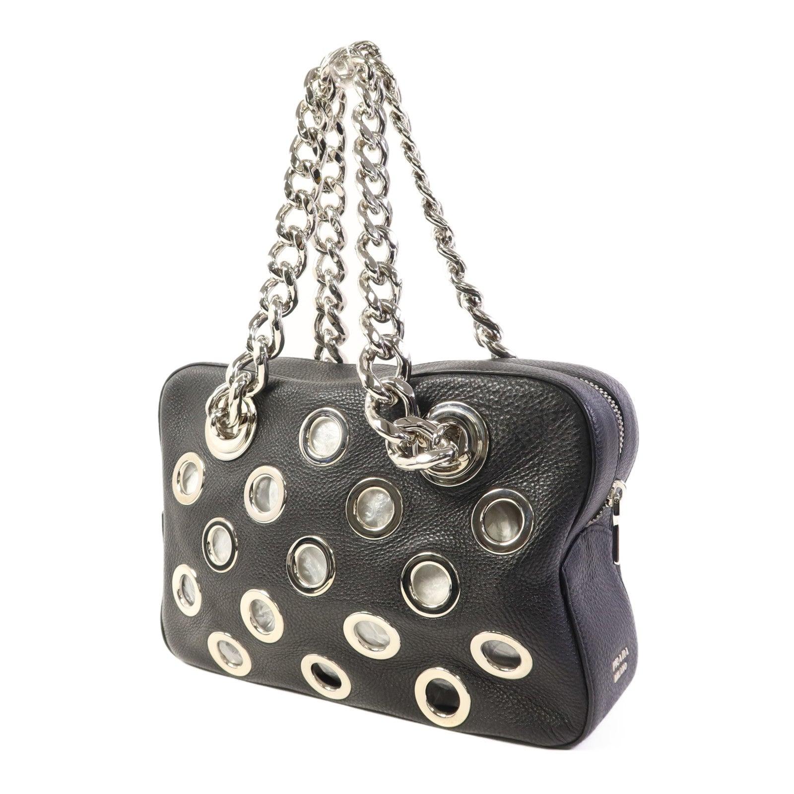 PRADA 牛皮皮革Chain Shoulder Bag銀扣肩背袋