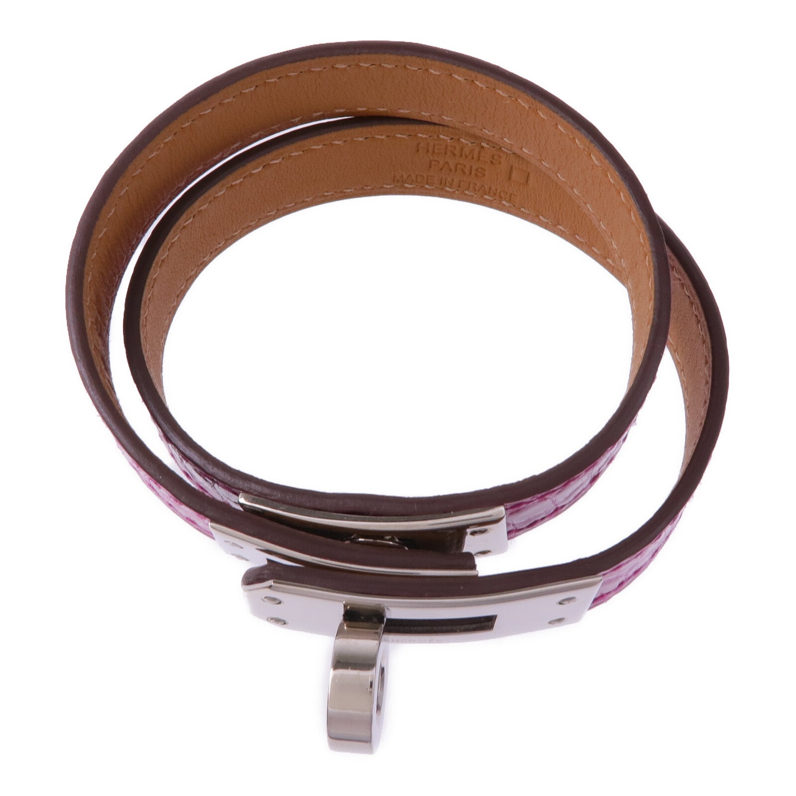 HERMES 鱷魚皮革Kelly Double Tour Bracelet銀扣手帶