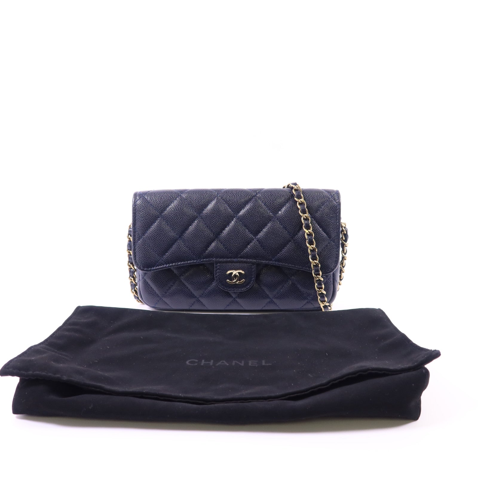 CHANEL 牛皮皮革Chain Shoulder Bag金扣鏈帶肩背袋