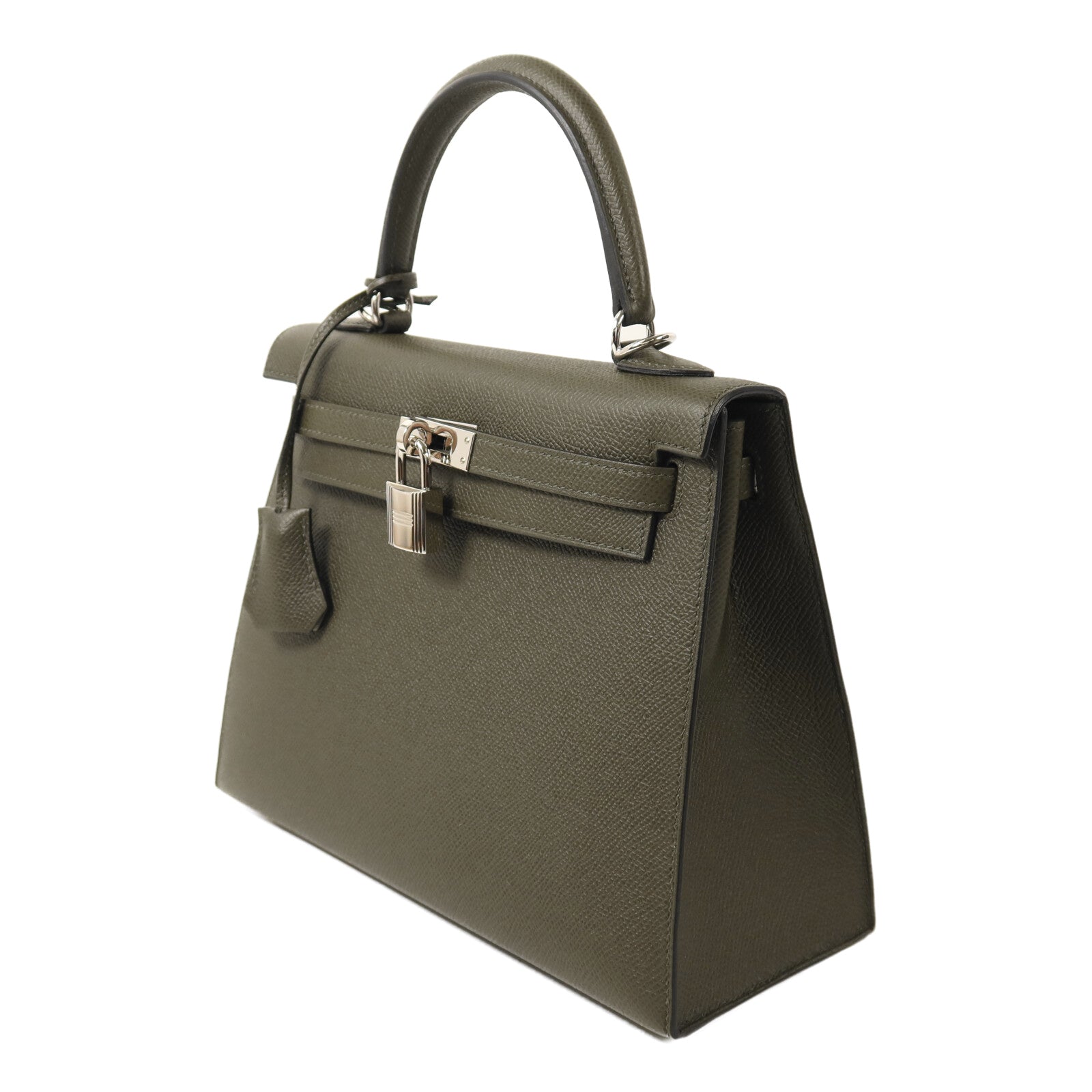 HERMES Epsom皮革Kelly 25銀扣手挽肩背兩用袋Vert de Gris