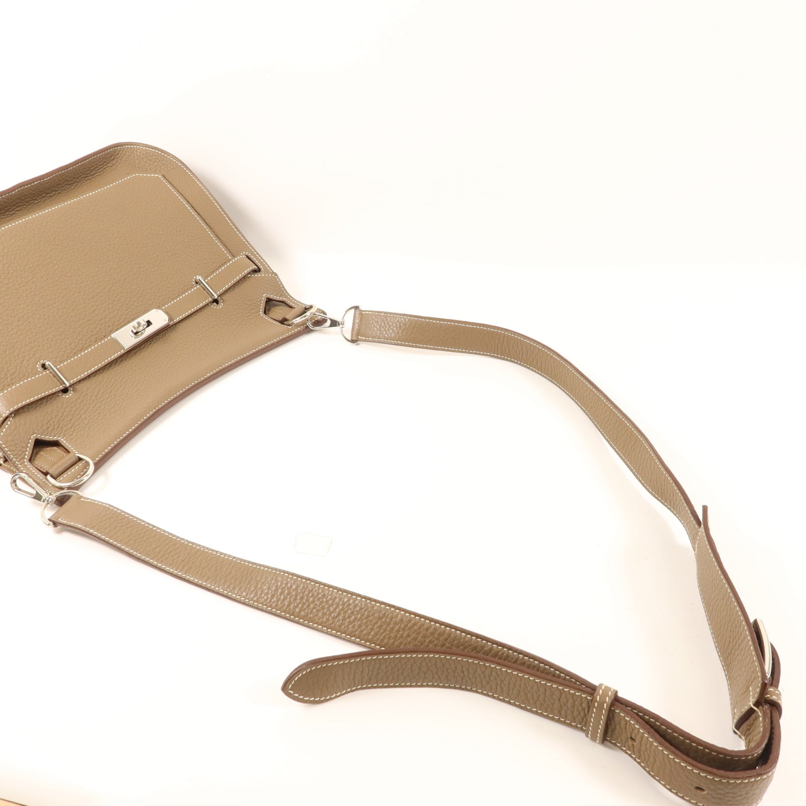 HERMES Clemence皮革Jypsiere 28銀扣肩背袋Etoupe