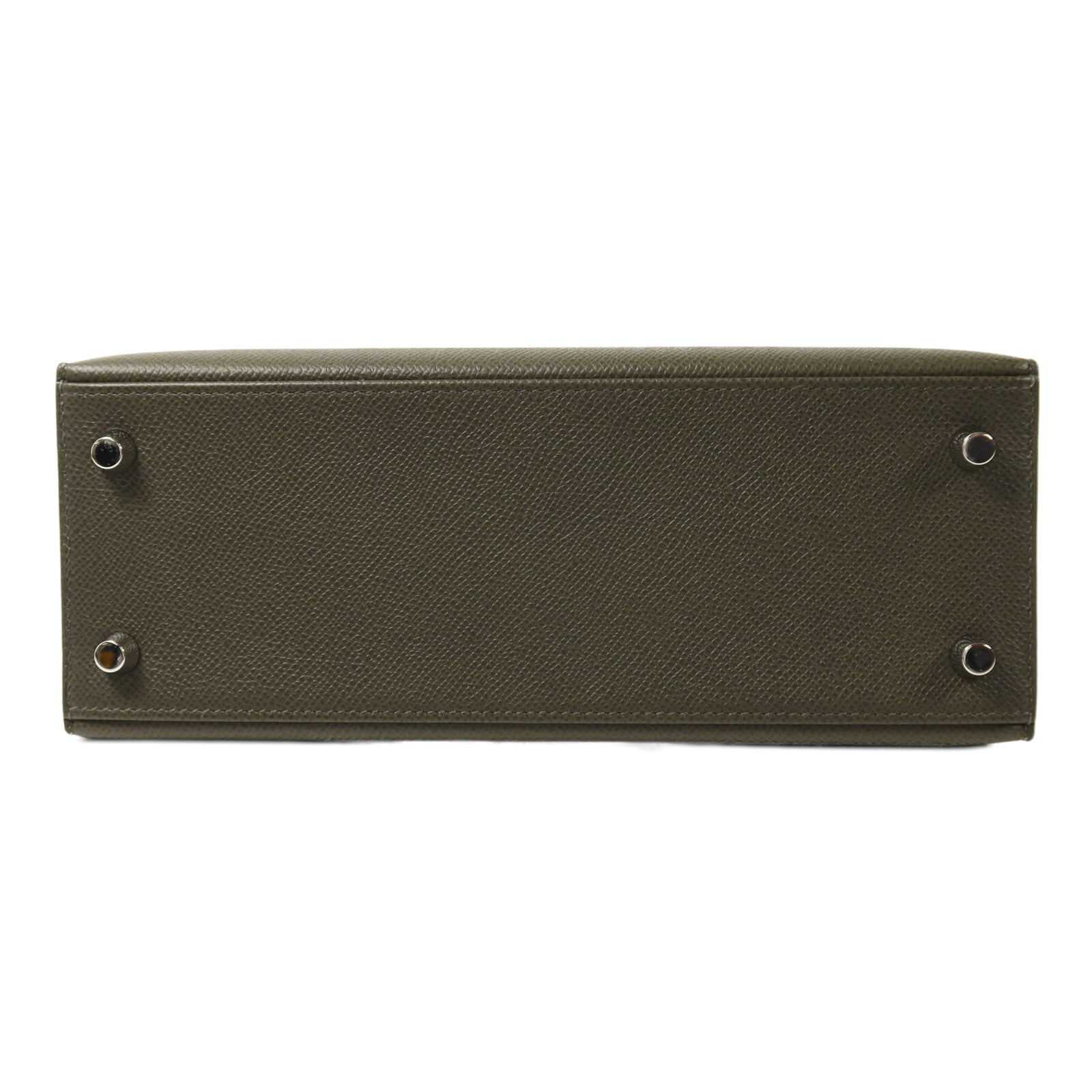 HERMES Epsom皮革Kelly 25銀扣手挽肩背兩用袋Vert de Gris
