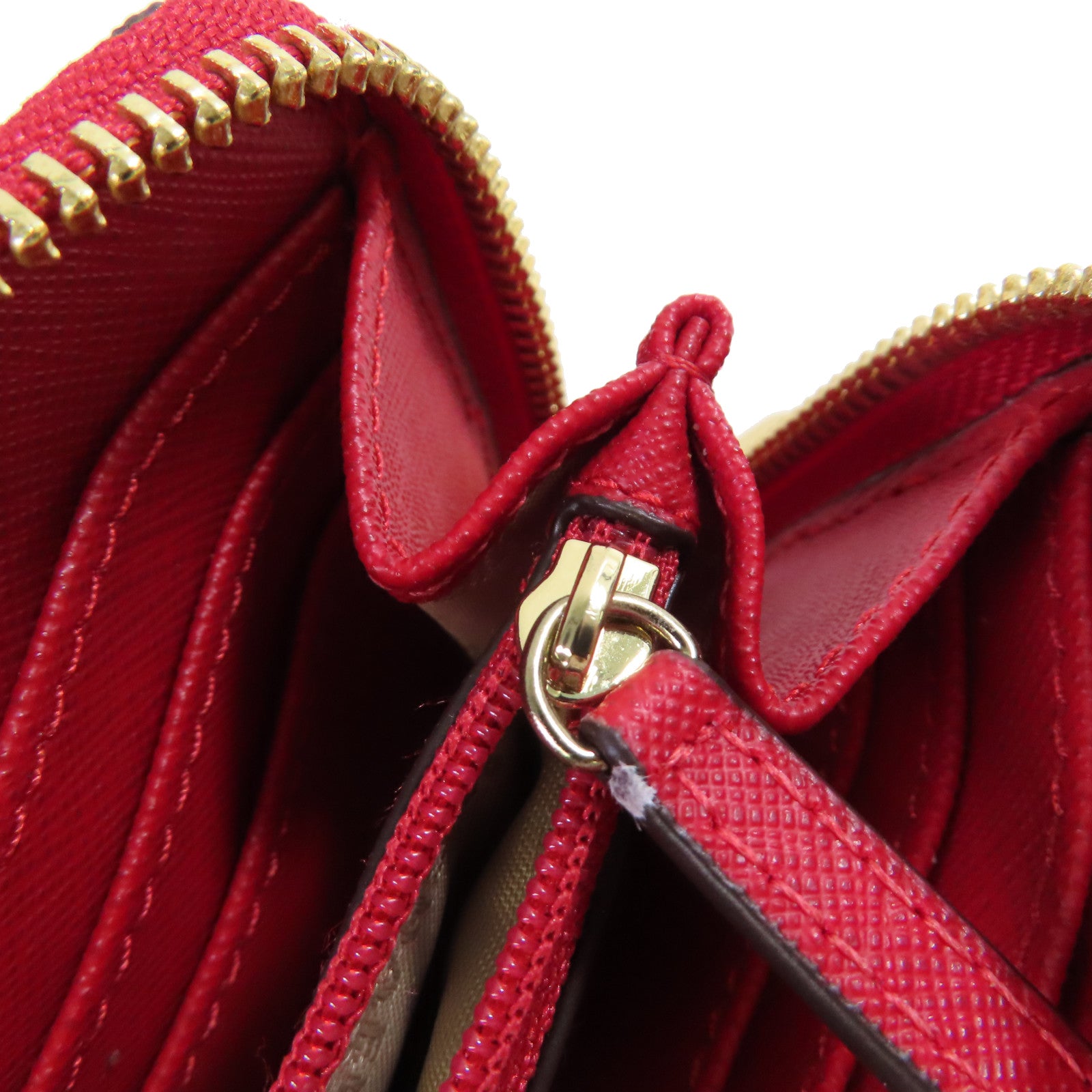Michael Kors 塗層帆布Round Long Wallet金扣拉鏈長錢包啡色/紅色