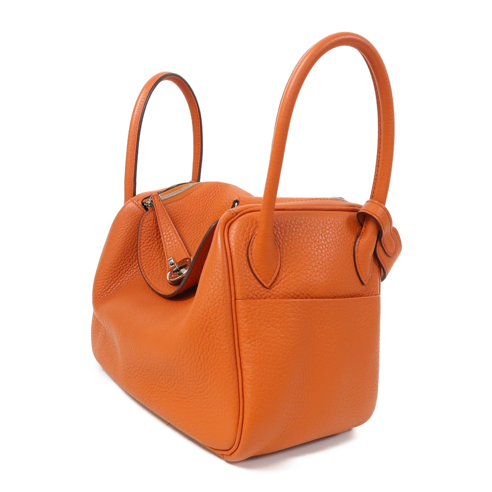 HERMES Clemence皮革Lindy 26銀扣手挽肩背兩用袋Terre Battue橙色