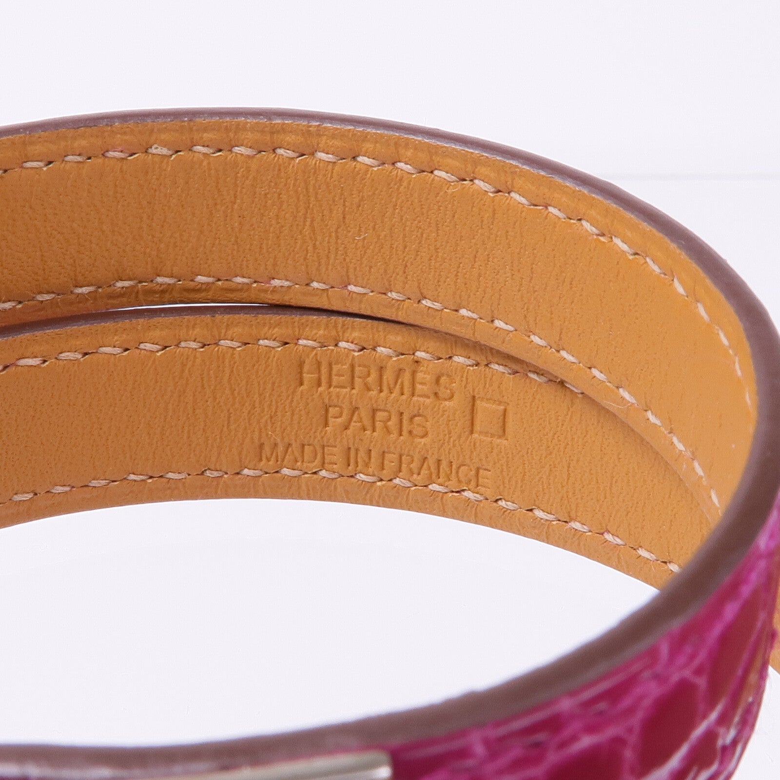 HERMES 鱷魚皮革Kelly Double Tour Bracelet銀扣手帶