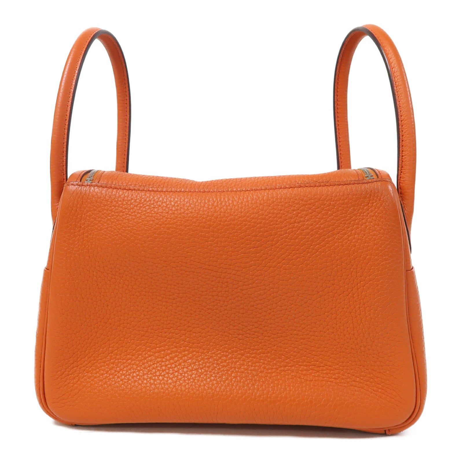 HERMES Clemence皮革Lindy 26銀扣手挽肩背兩用袋Terre Battue橙色