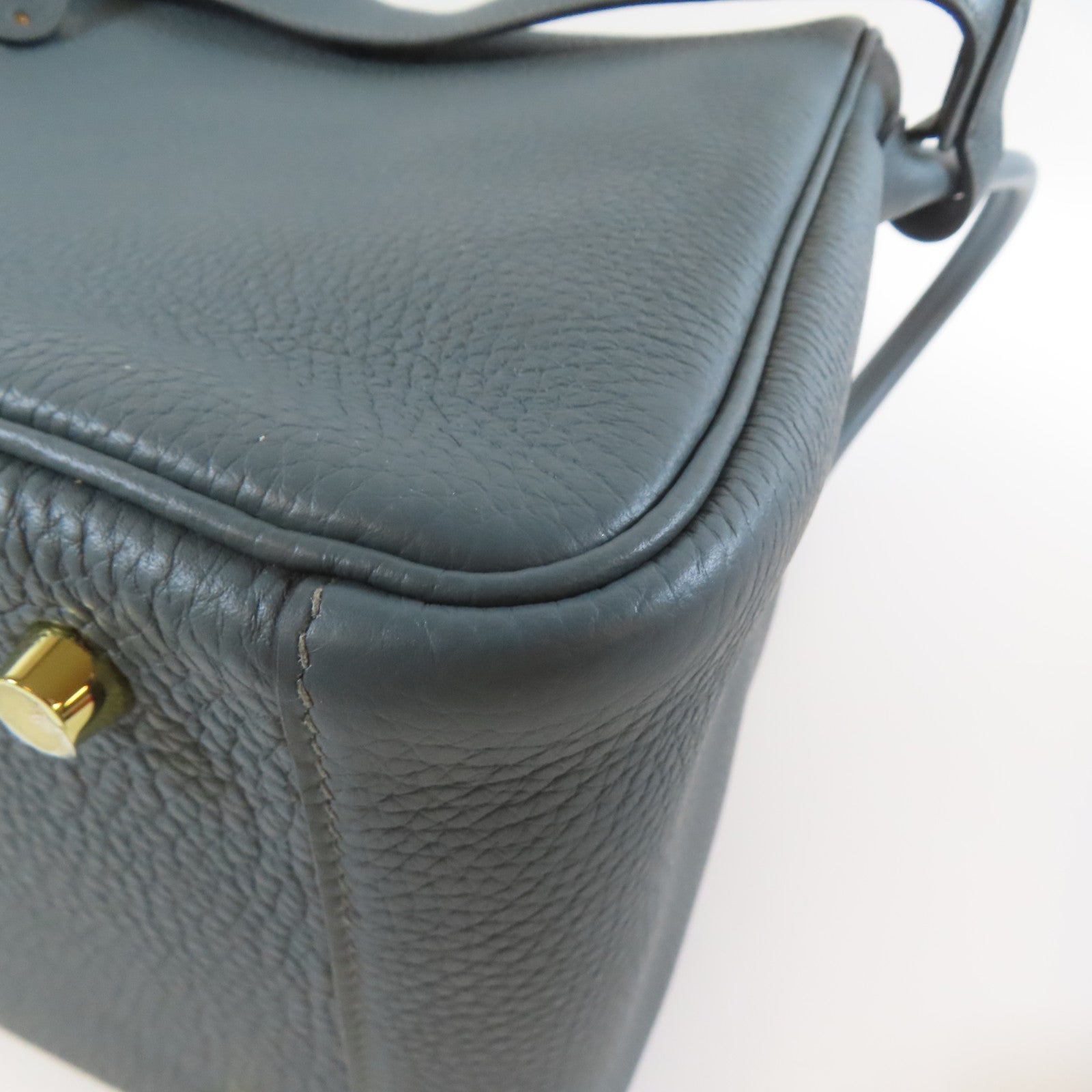 HERMES 牛皮皮革Lindy 30金扣手提斜背2way包藍色