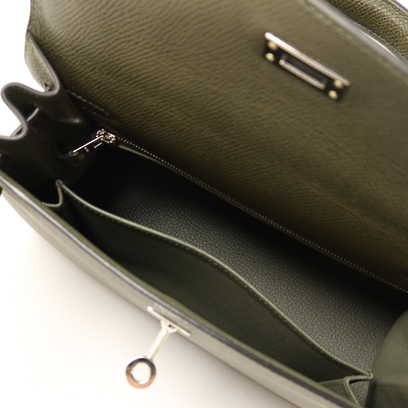 HERMES Epsom皮革Kelly 25銀扣手挽肩背兩用袋Vert de Gris