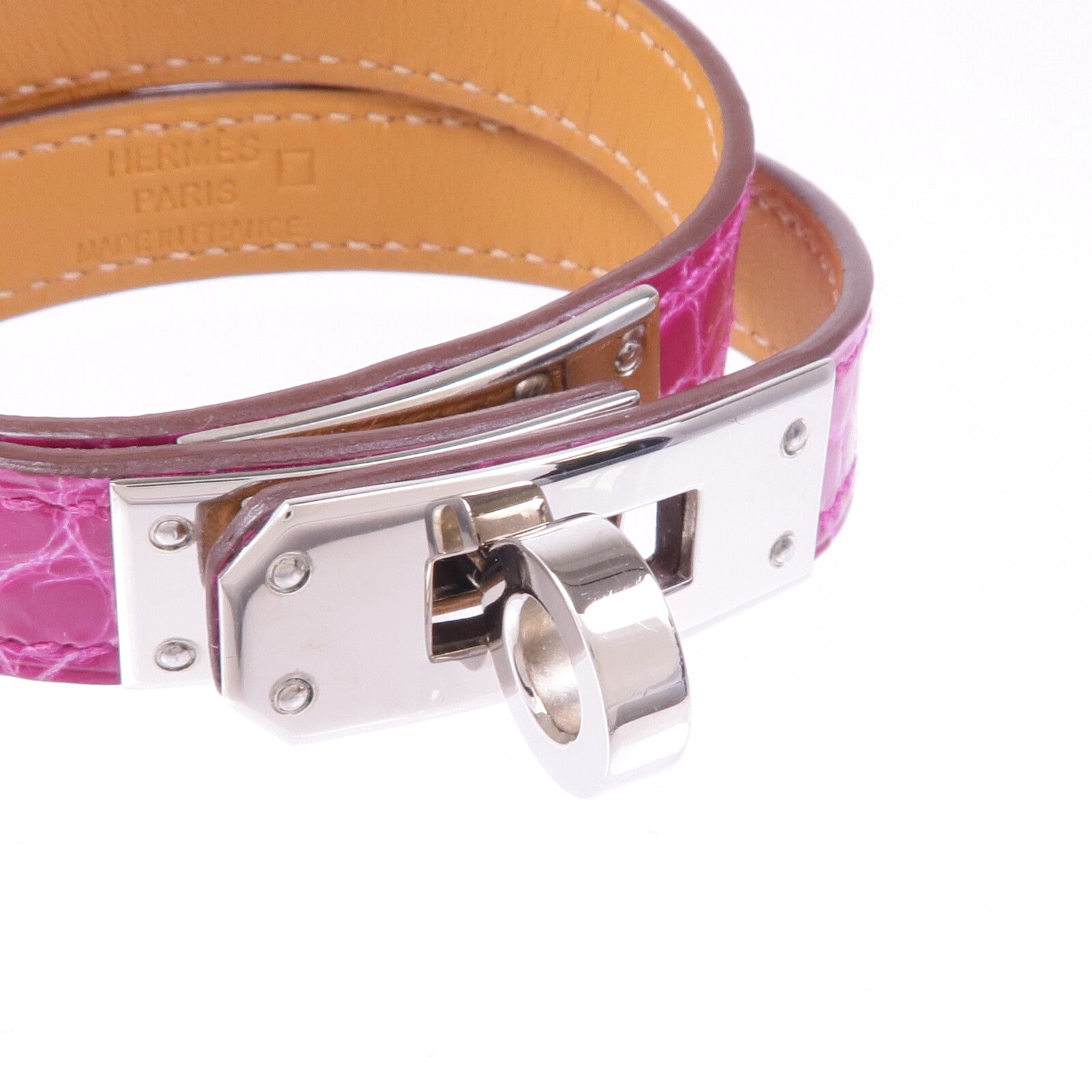 HERMES 鱷魚皮革Kelly Double Tour Bracelet銀扣手帶