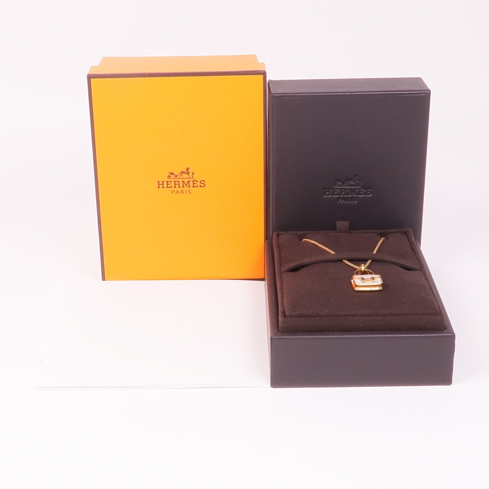 HERMES Diamond Constance Pendant Necklace 18K Pink Gold