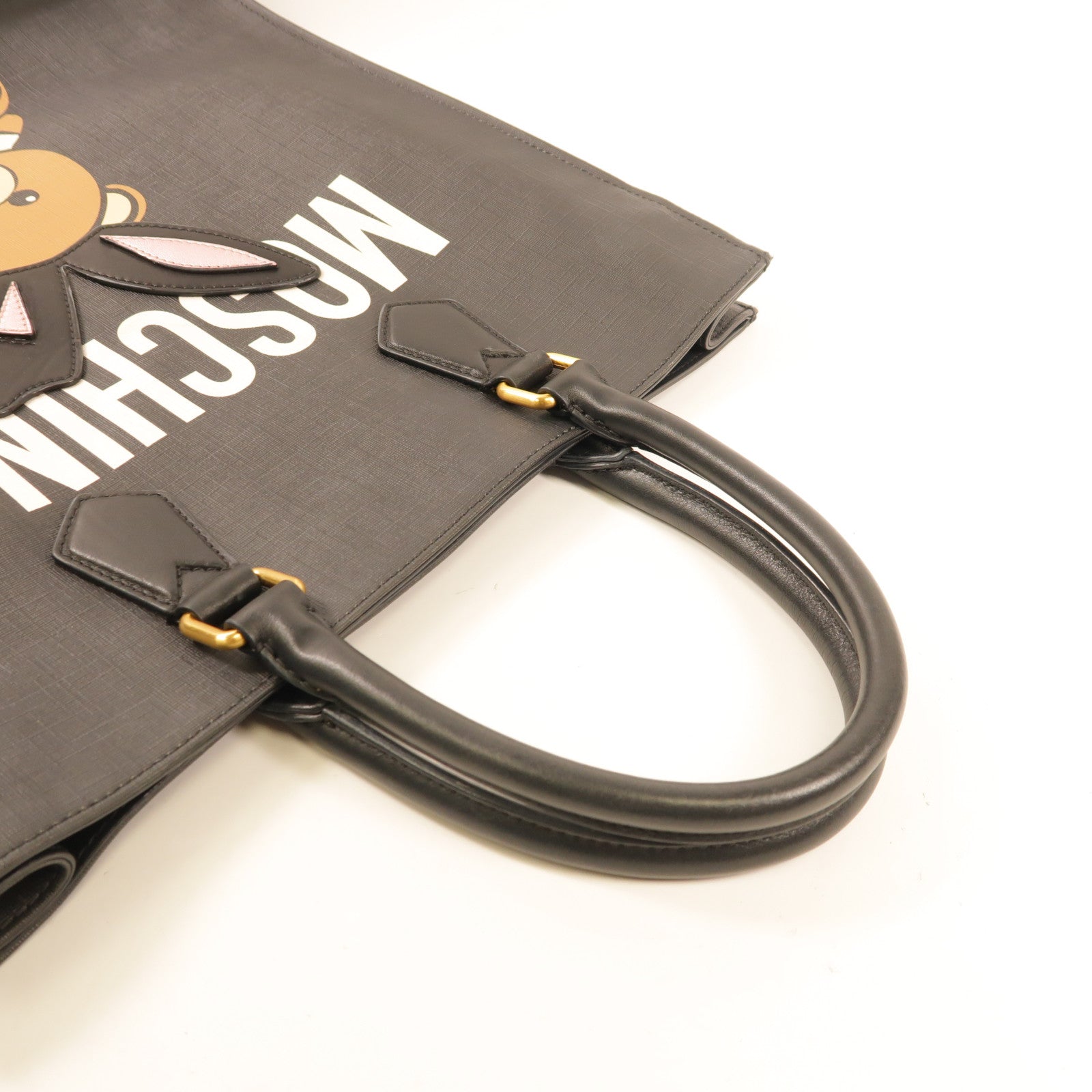 MOSCHINO 牛皮皮革Tote Bag金扣手挽袋黑色