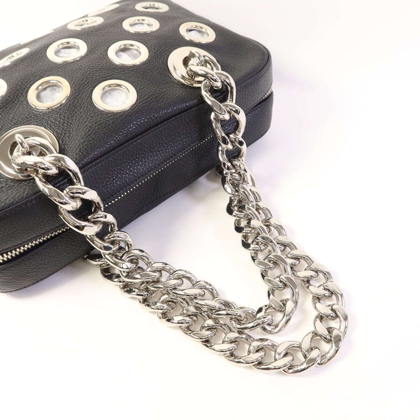 PRADA 牛皮皮革Chain Shoulder Bag銀扣肩背袋