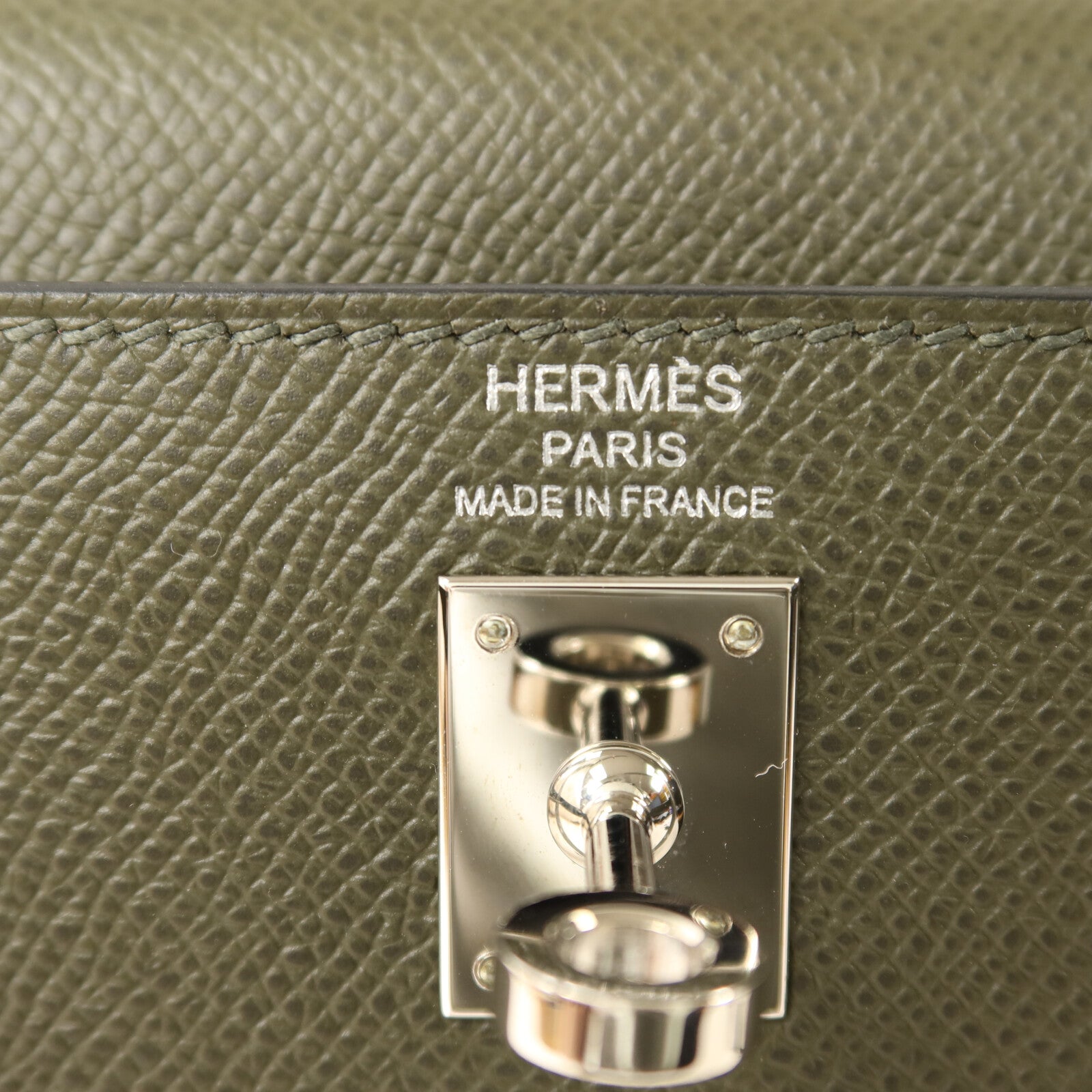 HERMES Epsom皮革Kelly 25銀扣手挽肩背兩用袋Vert de Gris