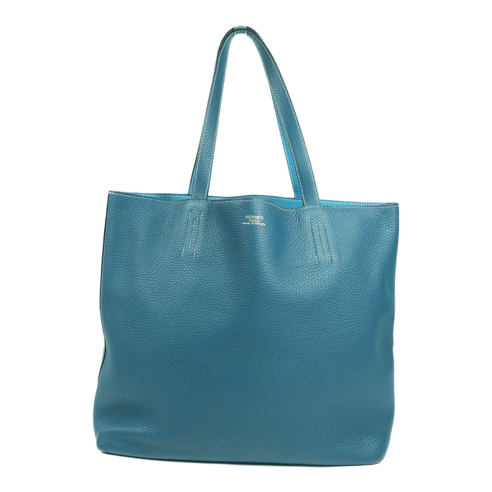 HERMES Double Sens 35 Shoulder Bag Clemence Leather Blue