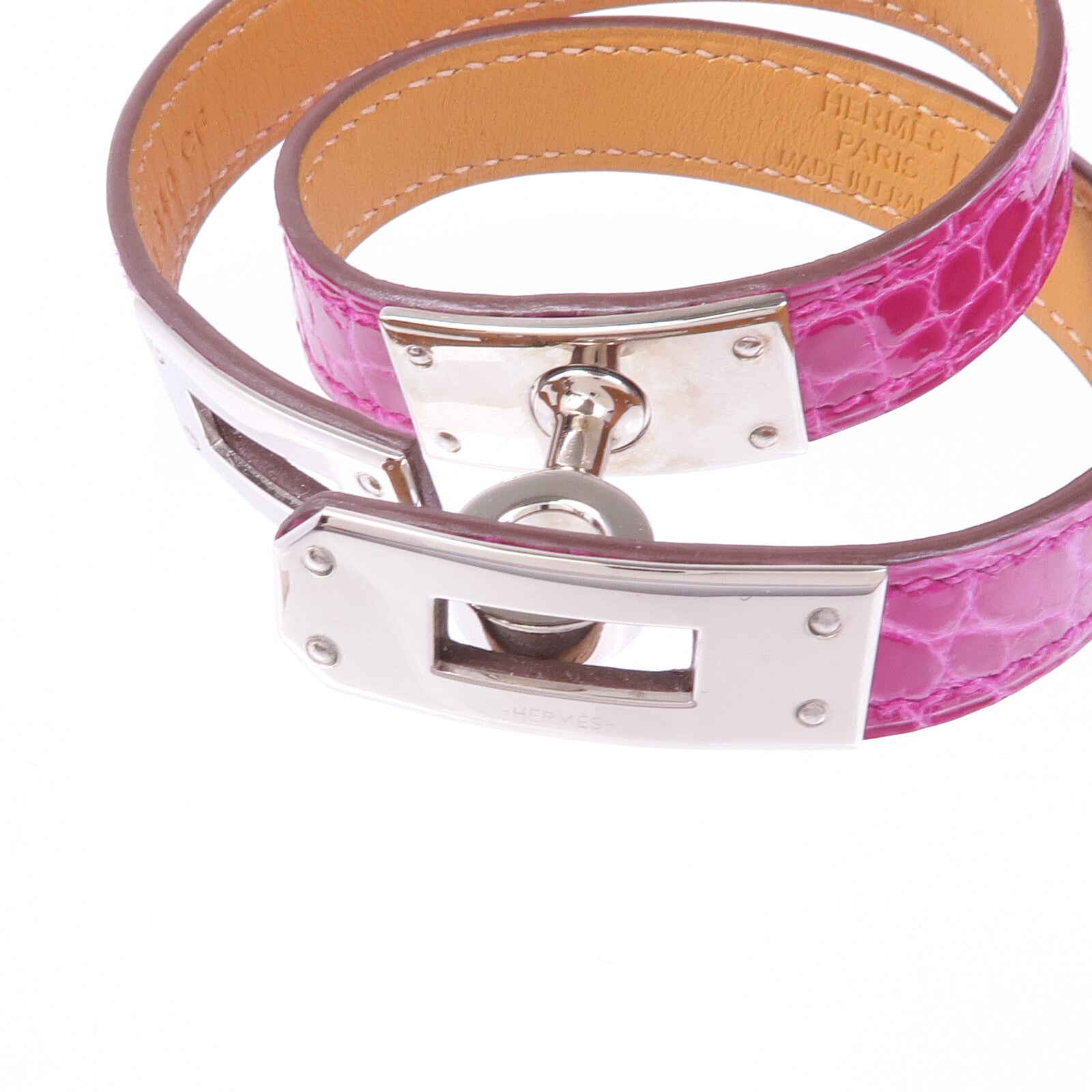 HERMES 鱷魚皮革Kelly Double Tour Bracelet銀扣手帶