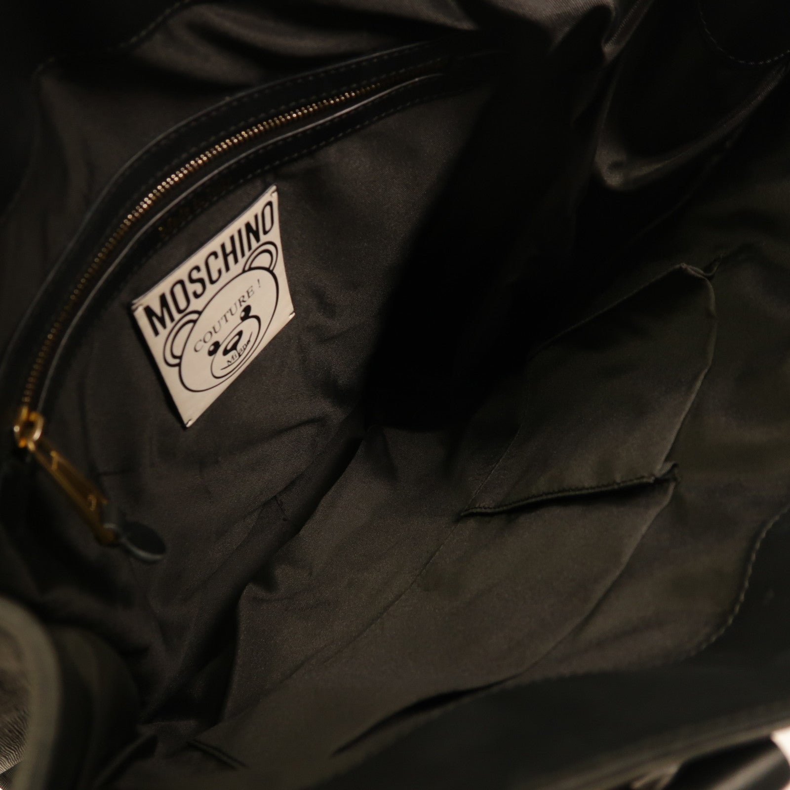 MOSCHINO 牛皮皮革Tote Bag金扣手挽袋黑色