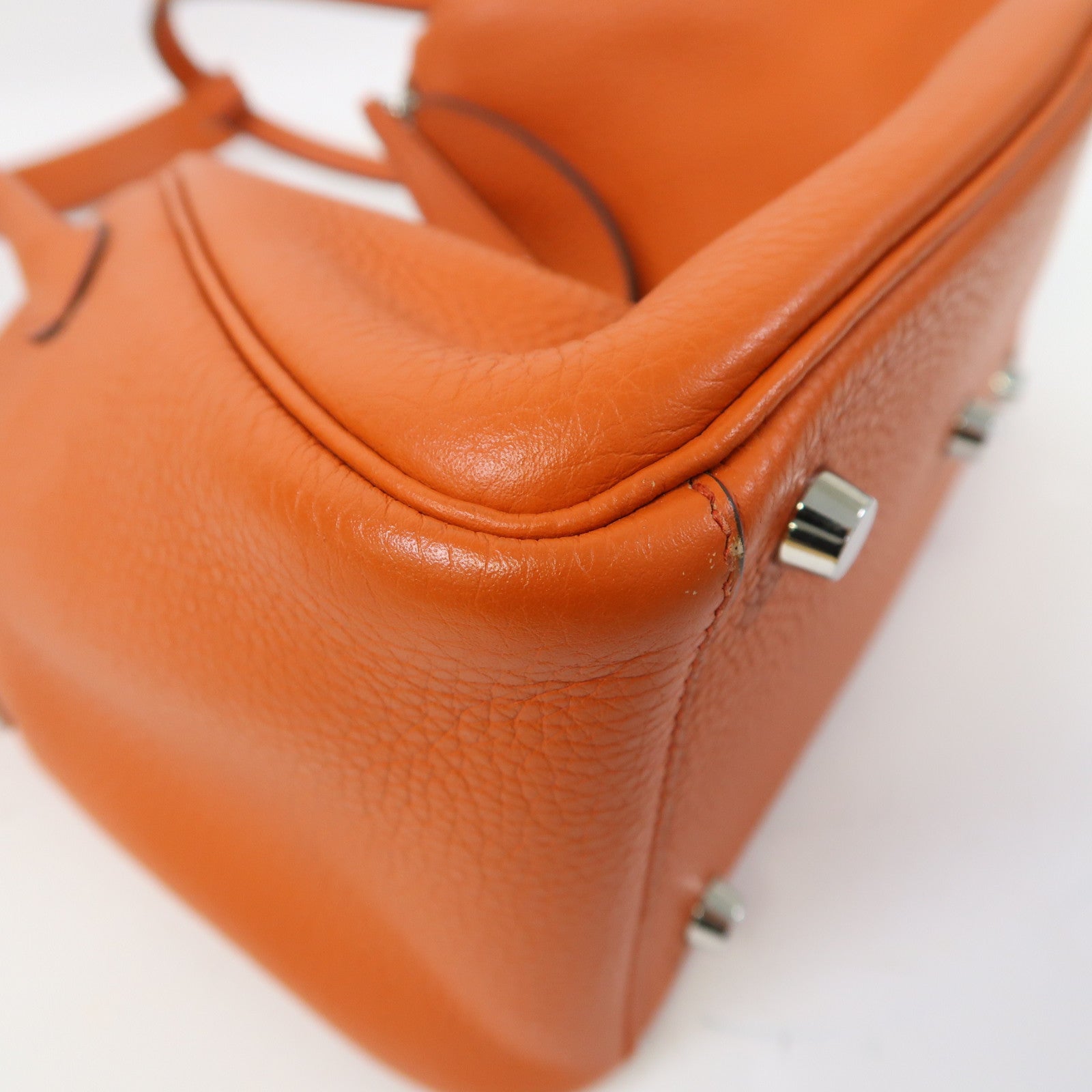 HERMES Clemence皮革Lindy 26銀扣手挽肩背兩用袋Terre Battue橙色