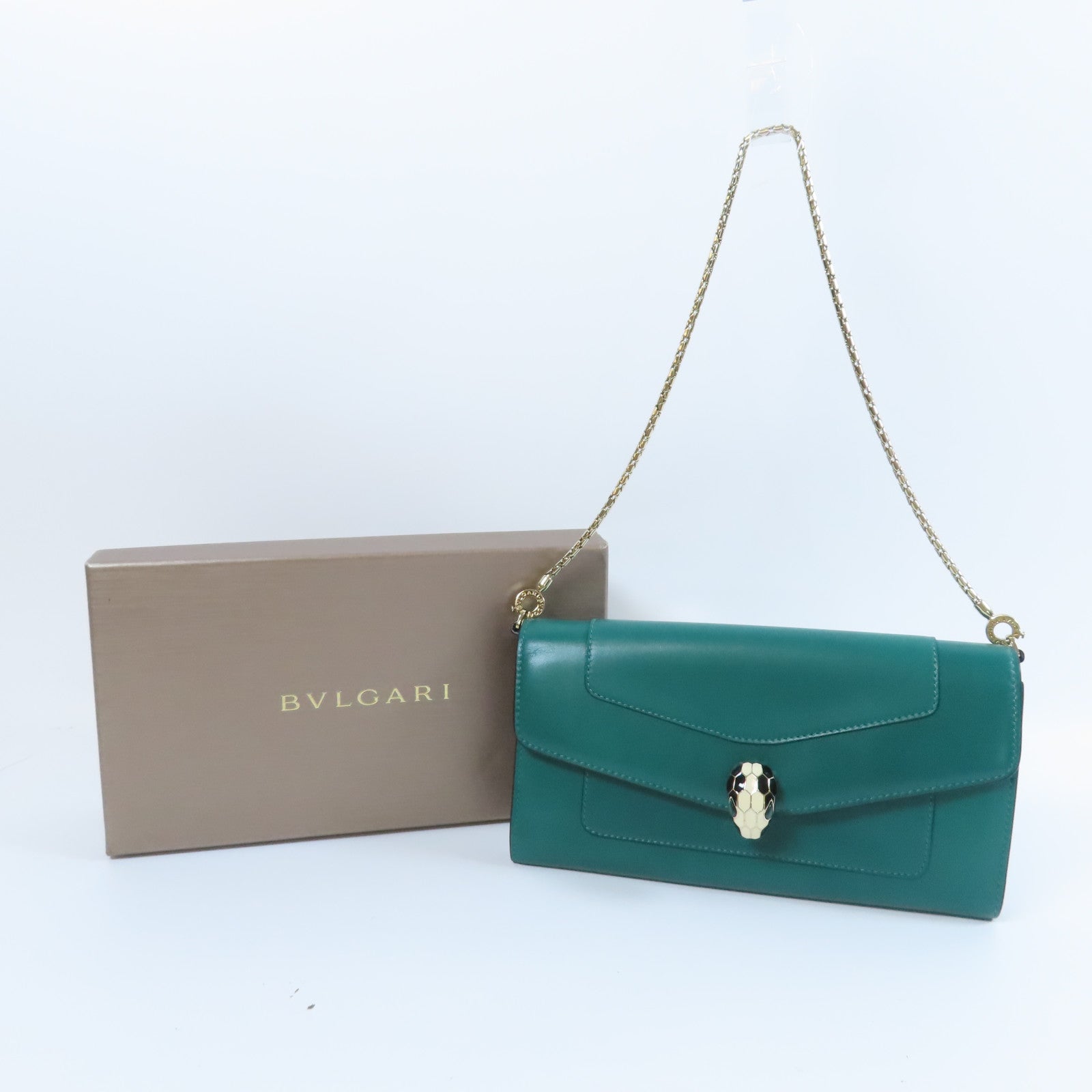 BVLGARI 【激減優惠】牛皮皮革Sperpenti Forever金扣鏈帶肩背袋綠色