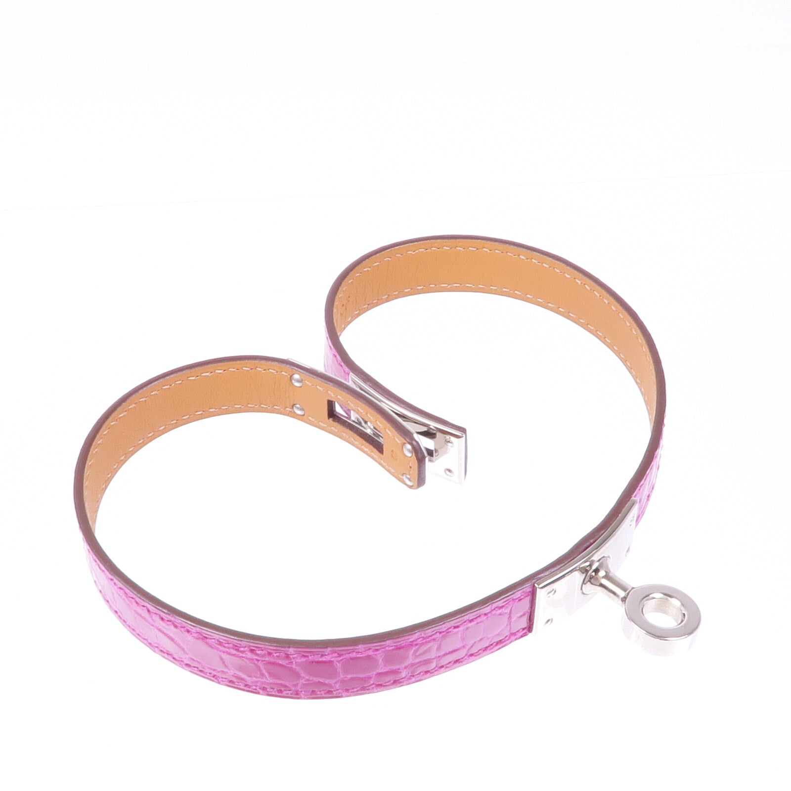 HERMES 鱷魚皮革Kelly Double Tour Bracelet銀扣手帶