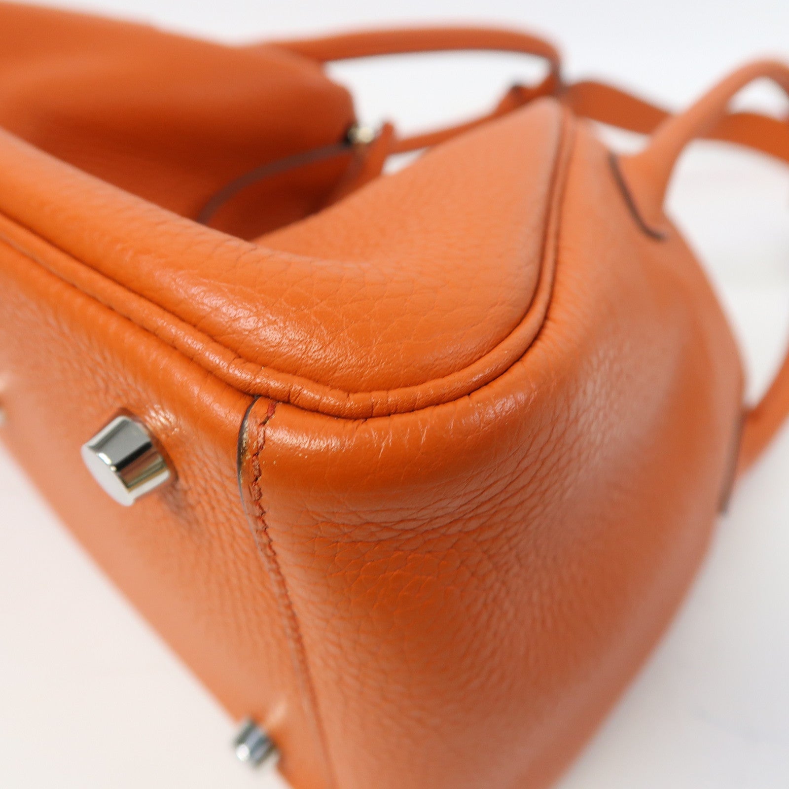 HERMES Clemence皮革Lindy 26銀扣手挽肩背兩用袋Terre Battue橙色