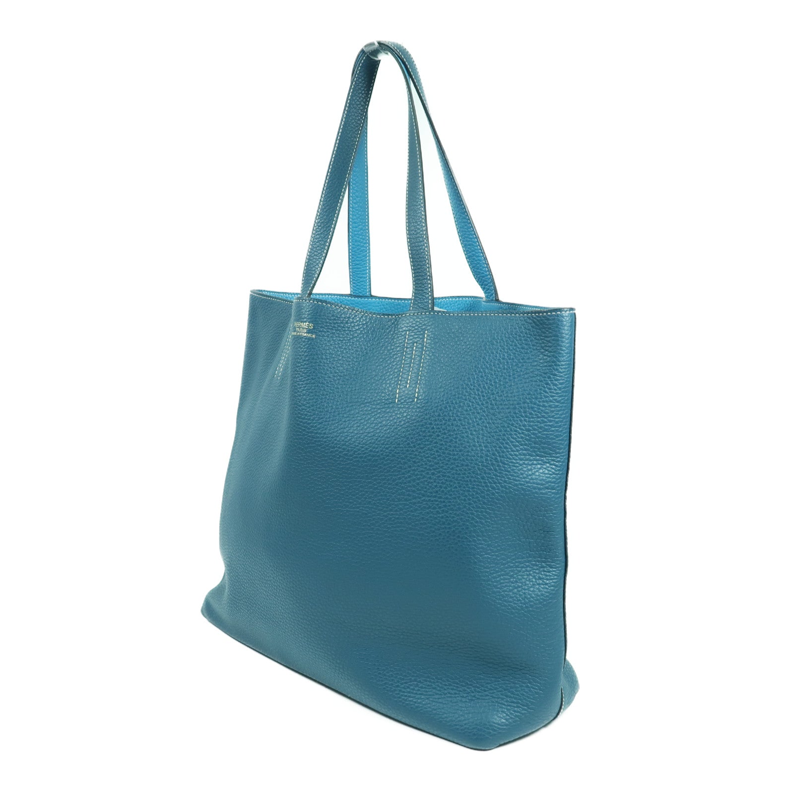HERMES Double Sens 35 Shoulder Bag Clemence Leather Blue