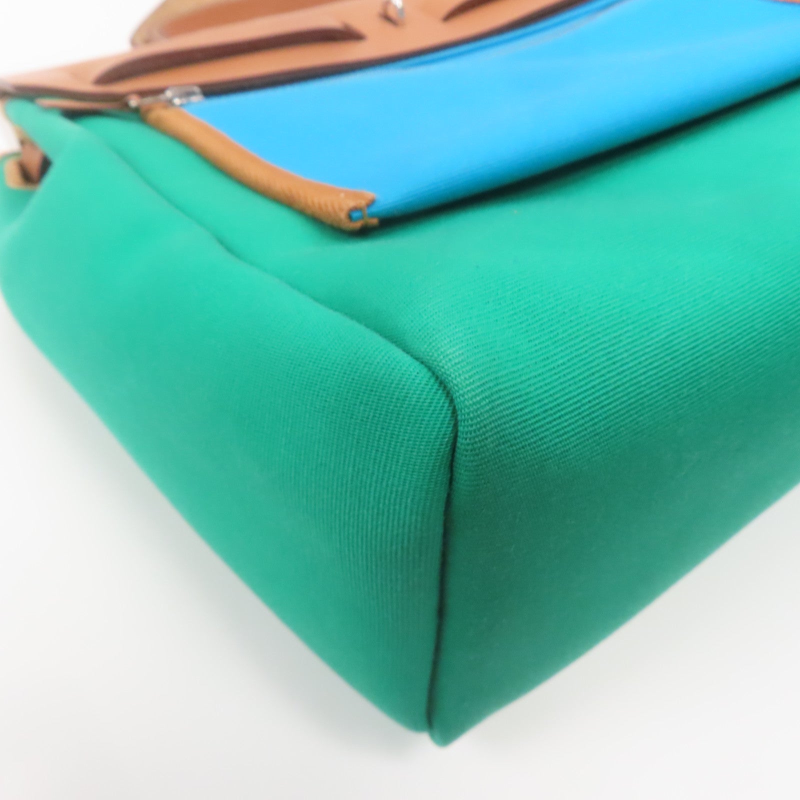 HERMES 帆布Herbag PM銀扣手挽肩背兩用袋薄荷綠色/湖水藍色