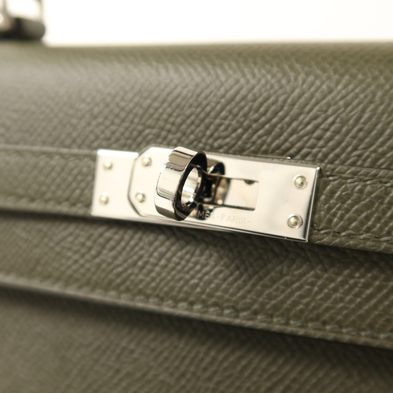 HERMES Epsom皮革Kelly 25銀扣手挽肩背兩用袋Vert de Gris