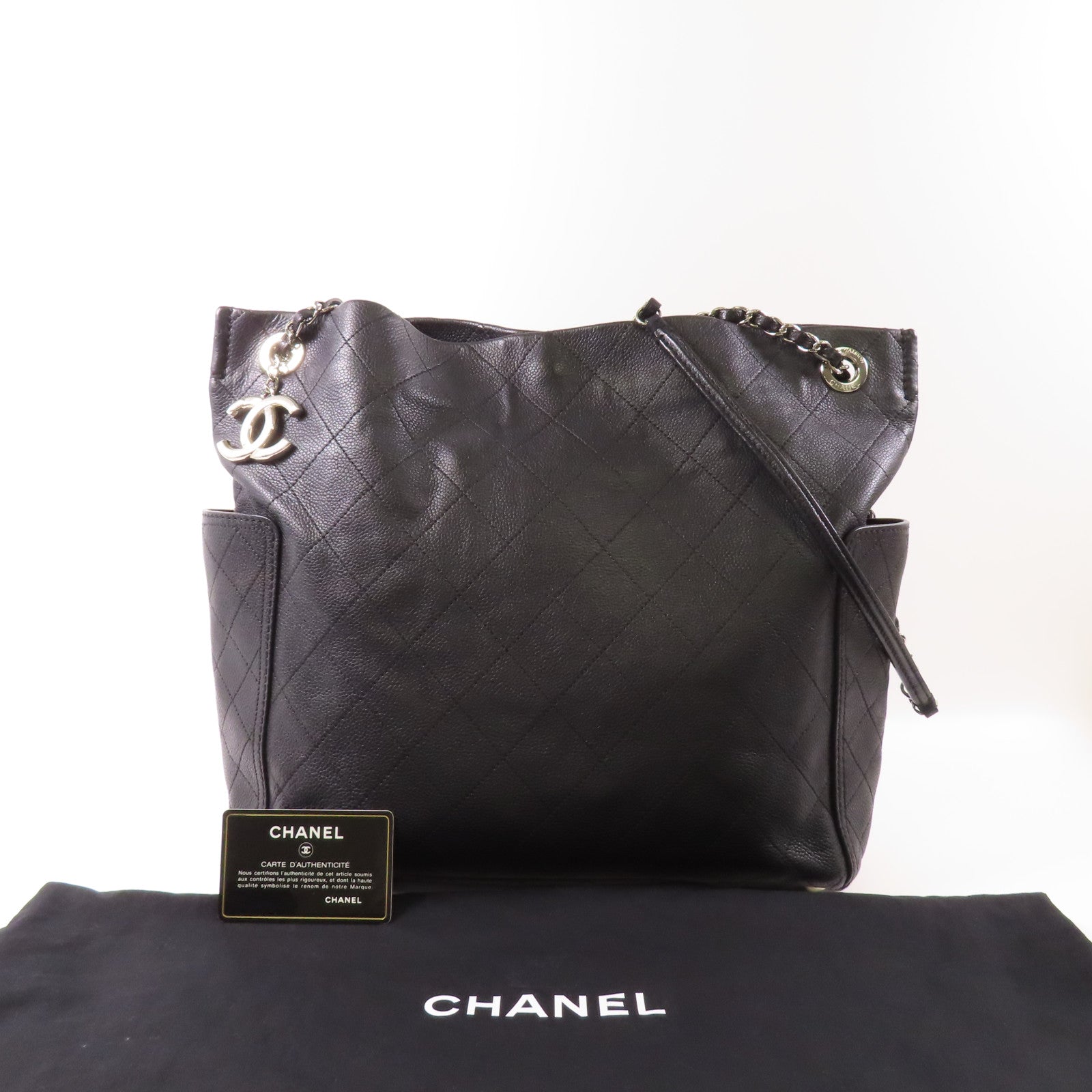CHANEL 牛皮皮革Chain Shoulder Bag銀扣肩背袋