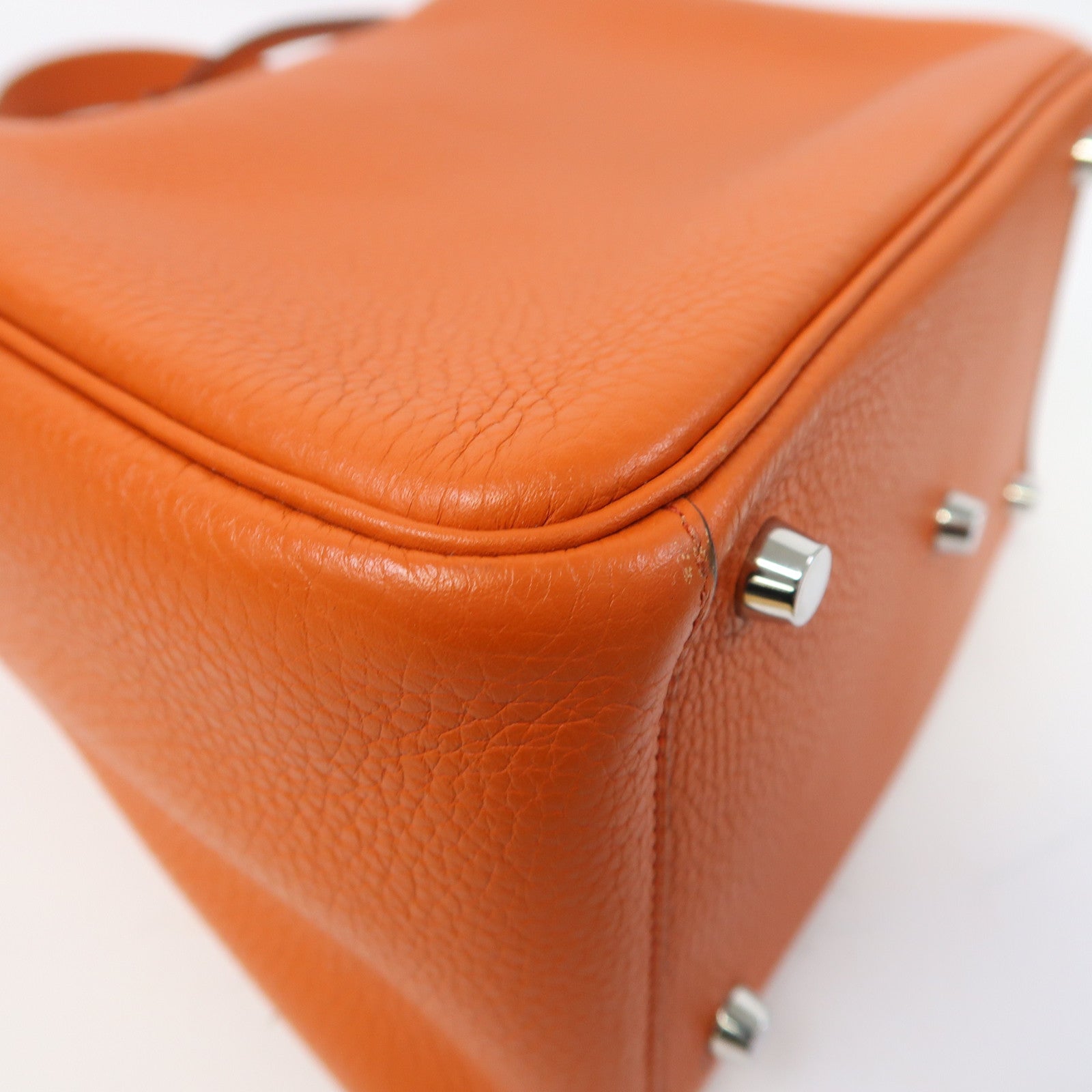 HERMES Clemence皮革Lindy 26銀扣手挽肩背兩用袋Terre Battue橙色