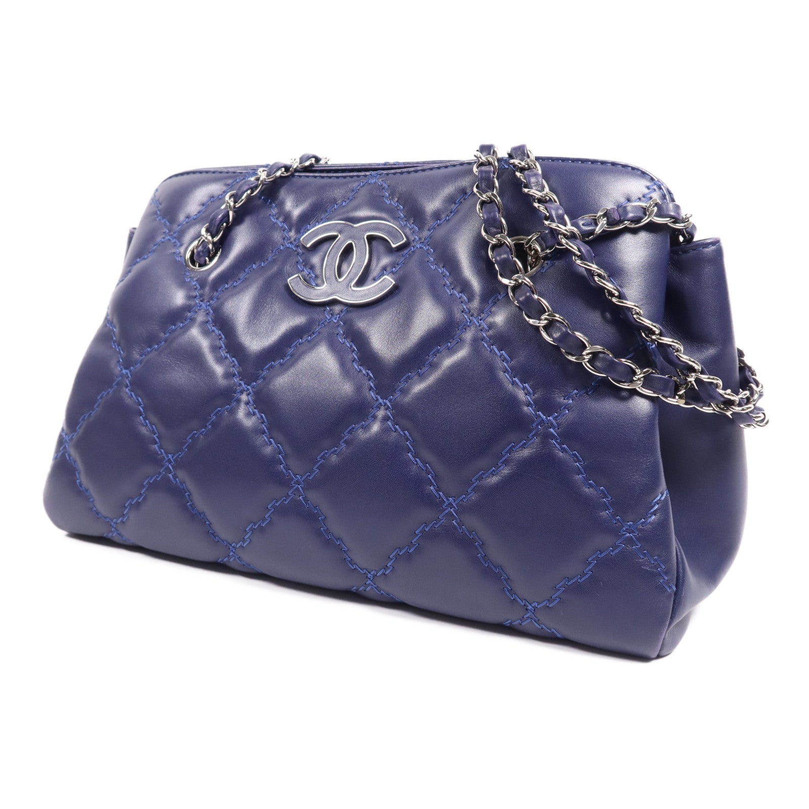 CHANEL 牛皮皮革Shoulder Bag銀扣鏈帶肩背袋