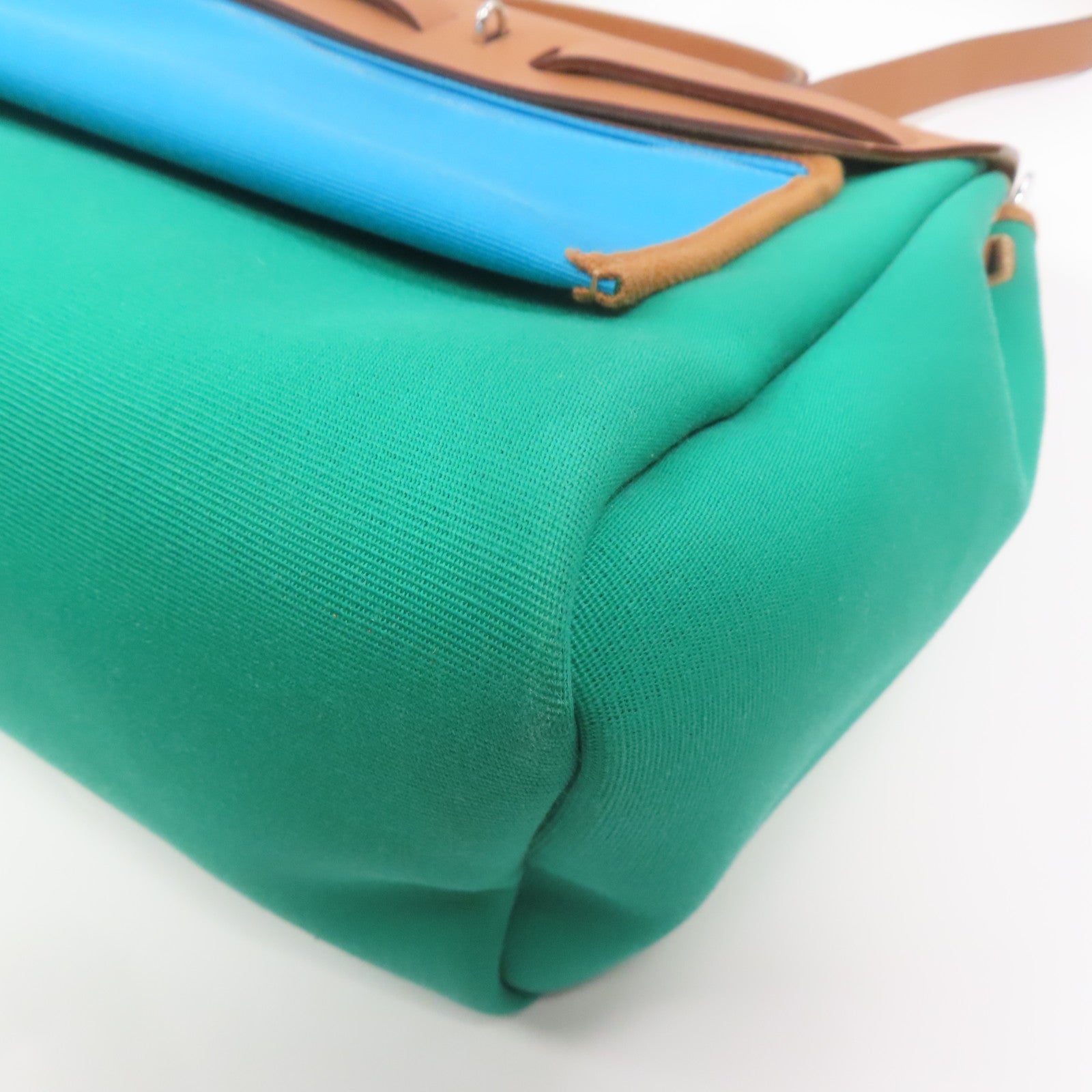 HERMES 帆布Herbag PM銀扣手挽肩背兩用袋薄荷綠色/湖水藍色