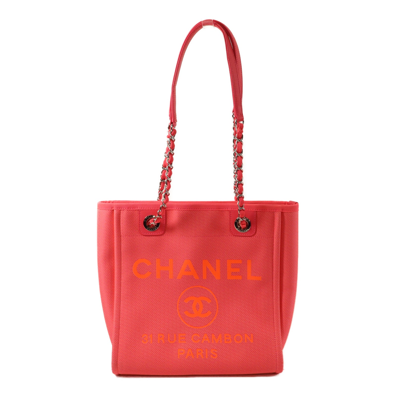 CHANEL 帆布Deauville PM Tote Bag鏈帶肩背袋