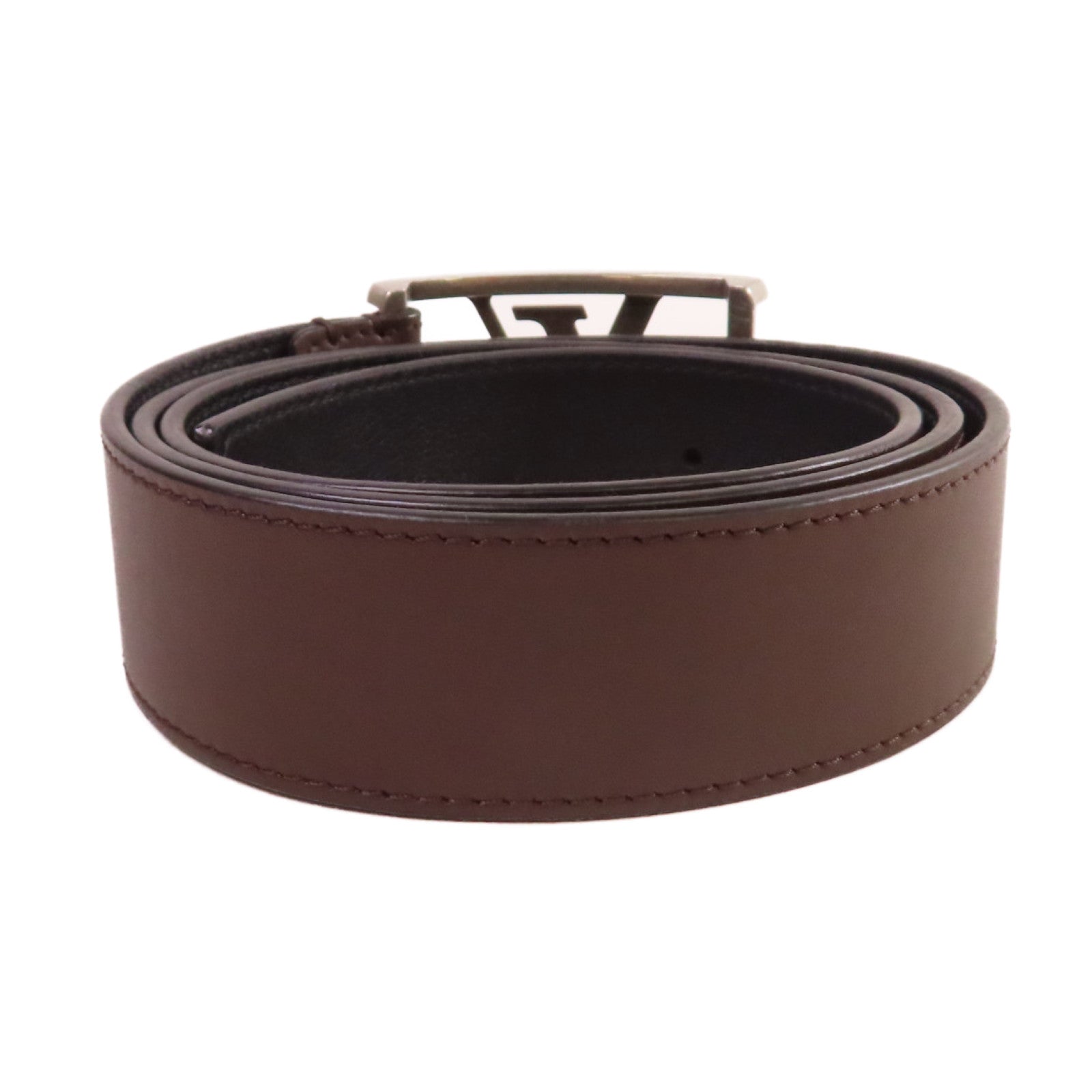 LOUIS VUITTON 【激減優惠】皮革Leather Belt銀扣皮帶啡色/黑色
