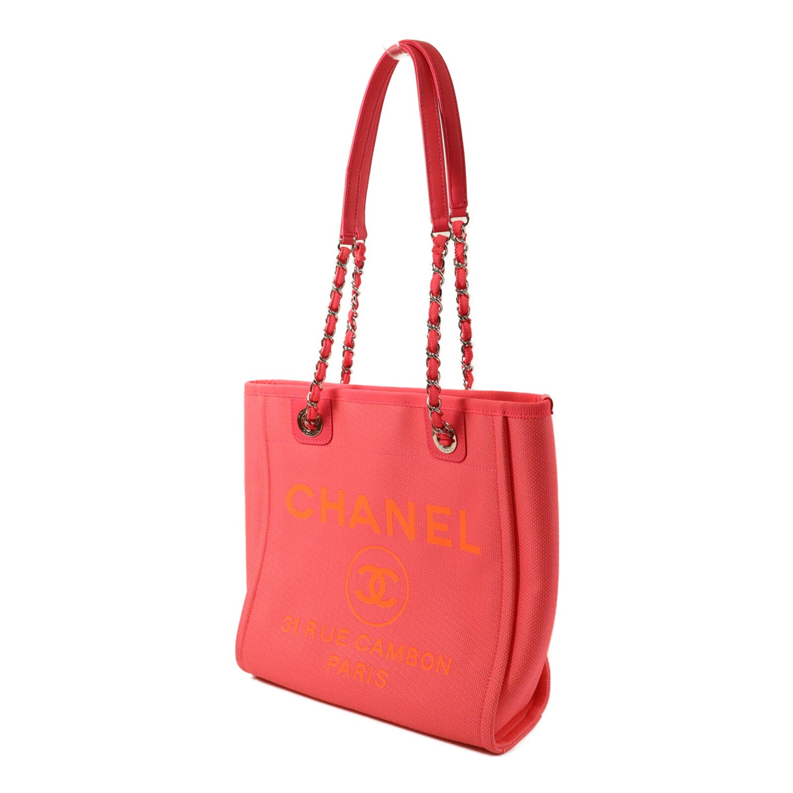CHANEL 帆布Deauville PM Tote Bag鏈帶肩背袋