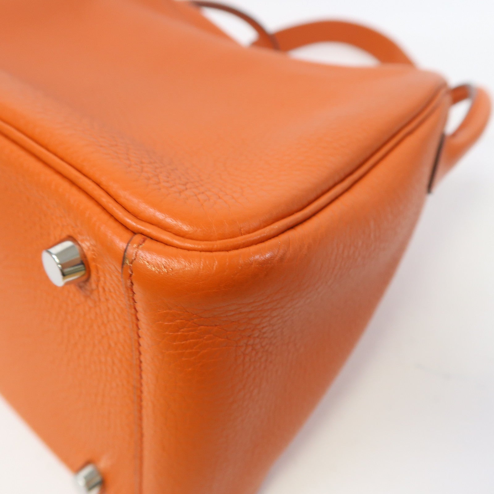 HERMES Clemence皮革Lindy 26銀扣手挽肩背兩用袋Terre Battue橙色